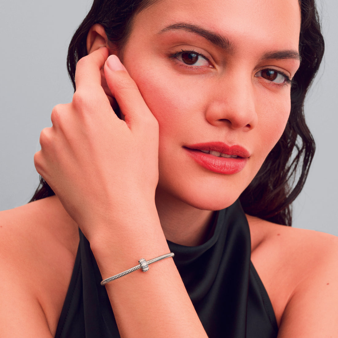 Sterling Silver Clip With Clear Cubic Zirconia, Shimmering White Enamel And Silicone Grip