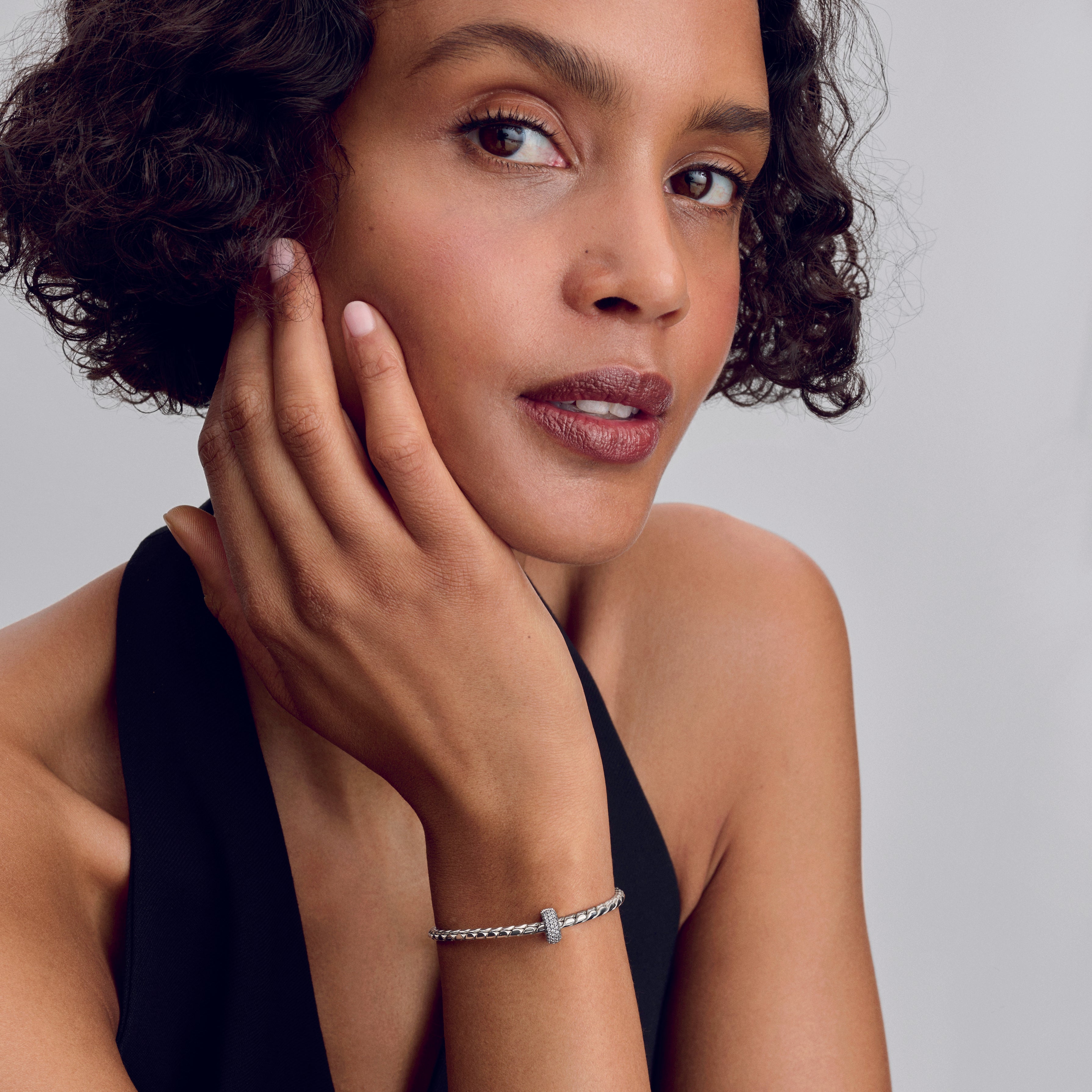 Sterling Silver Clip With Clear Cubic Zirconia And Silicone Grip