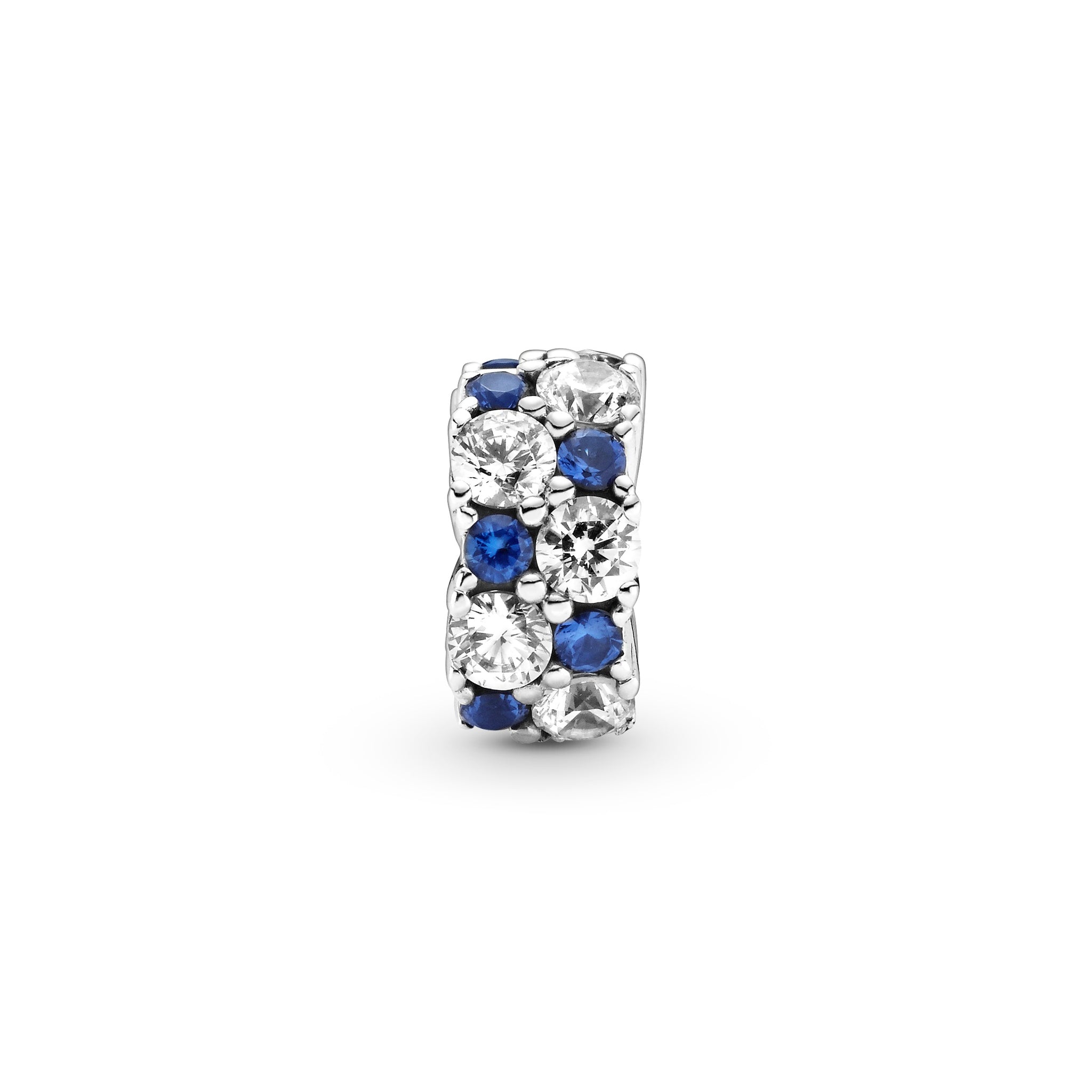 Sterling Silver Clip With Clear Cubic Zirconia And Stellar Blue Crystal And Silicone Grip