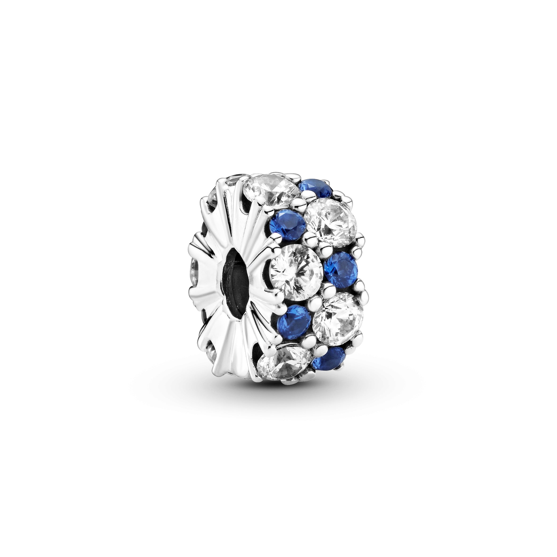 Sterling Silver Clip With Clear Cubic Zirconia And Stellar Blue Crystal And Silicone Grip