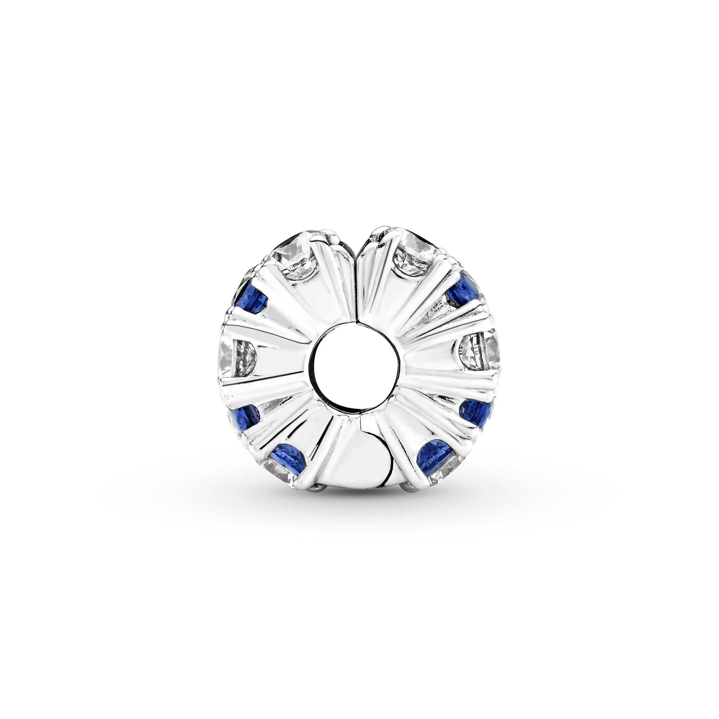 Sterling Silver Clip With Clear Cubic Zirconia And Stellar Blue Crystal And Silicone Grip