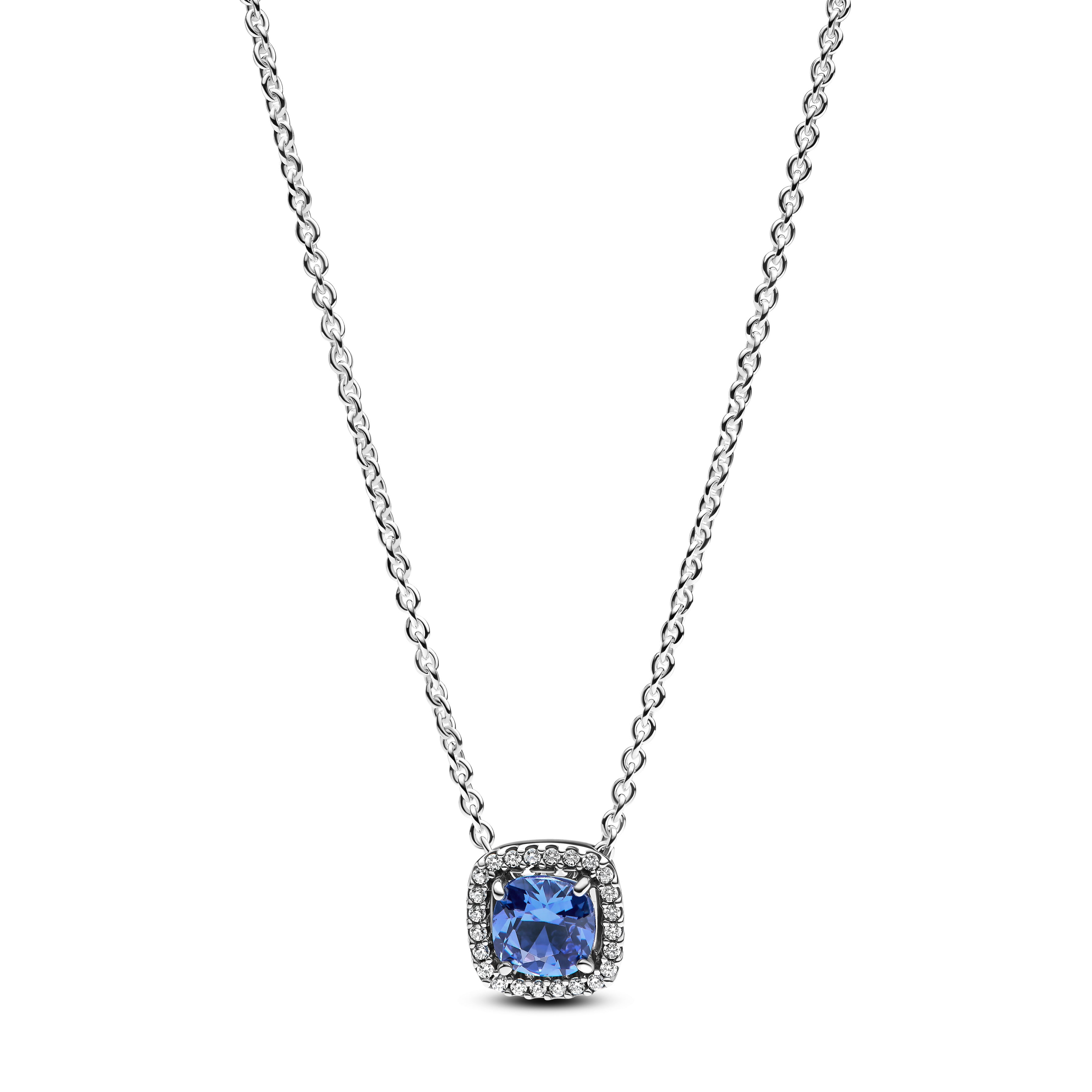 Sterling Silver Collier With Cornflower Blue Crystal And Clear Cubic Zirconia