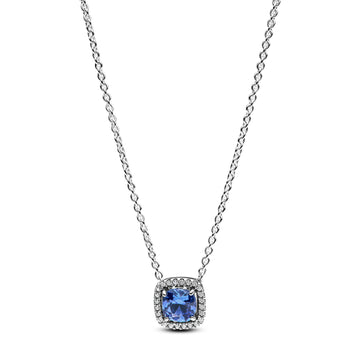 Sterling Silver Collier With Cornflower Blue Crystal And Clear Cubic Zirconia