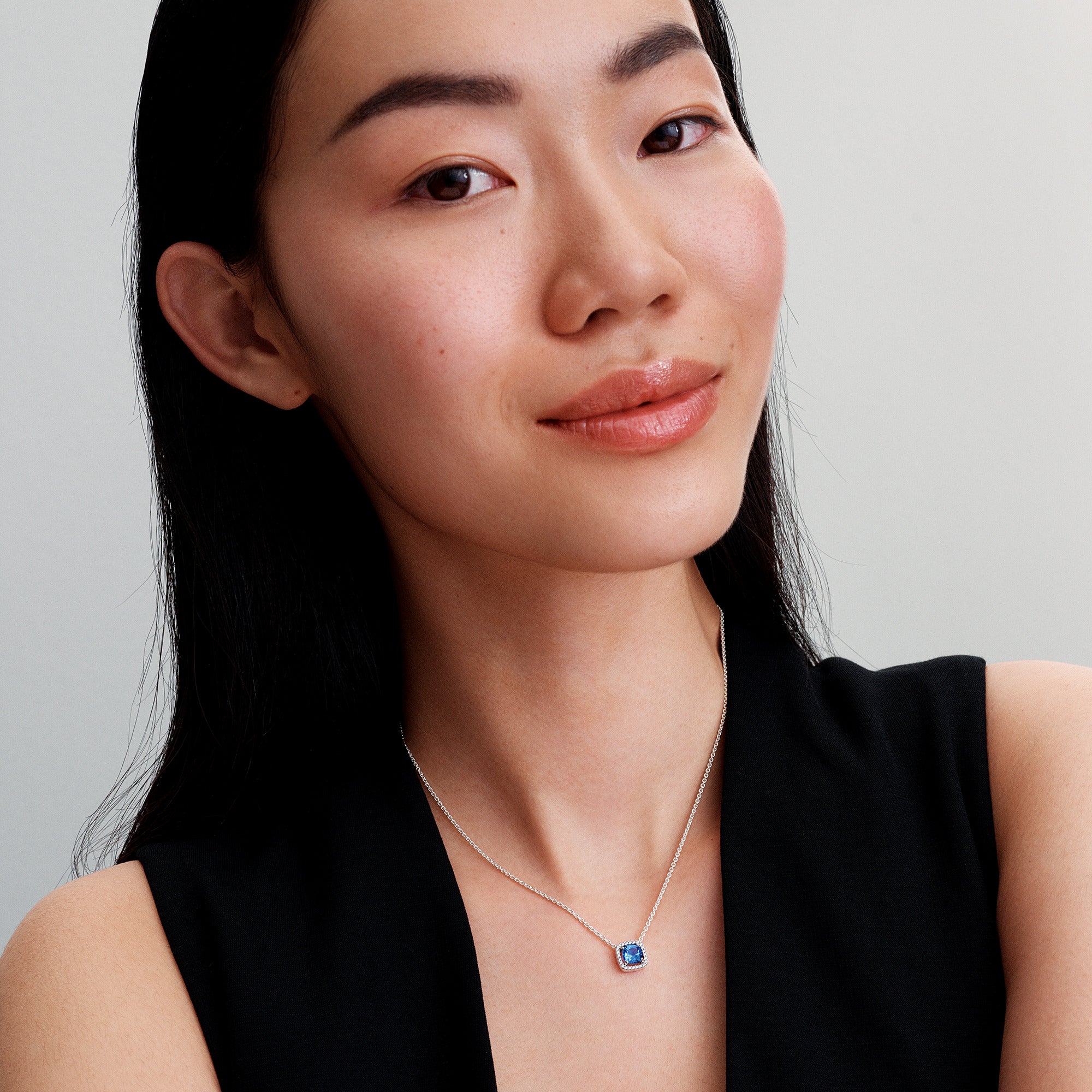 Sterling Silver Collier With Cornflower Blue Crystal And Clear Cubic Zirconia