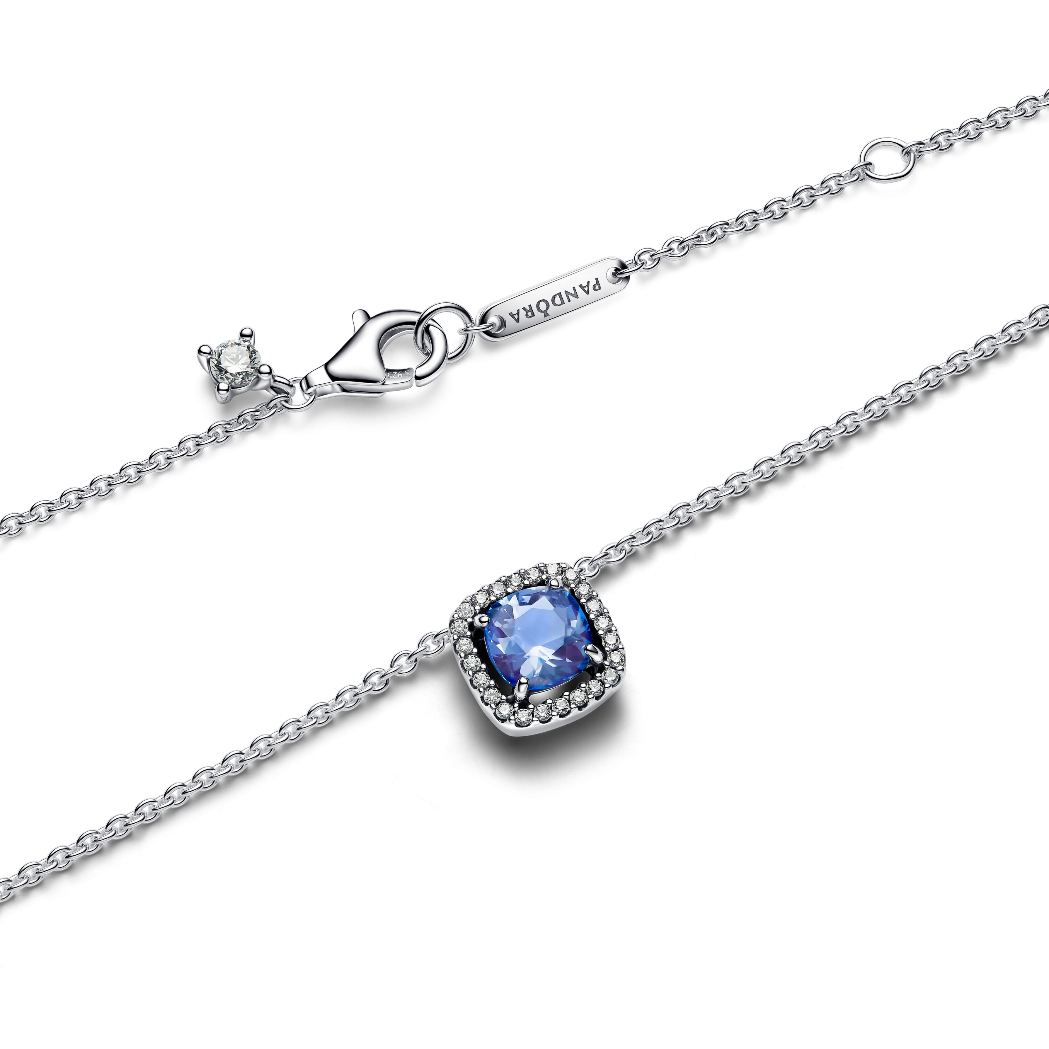 Sterling Silver Collier With Cornflower Blue Crystal And Clear Cubic Zirconia