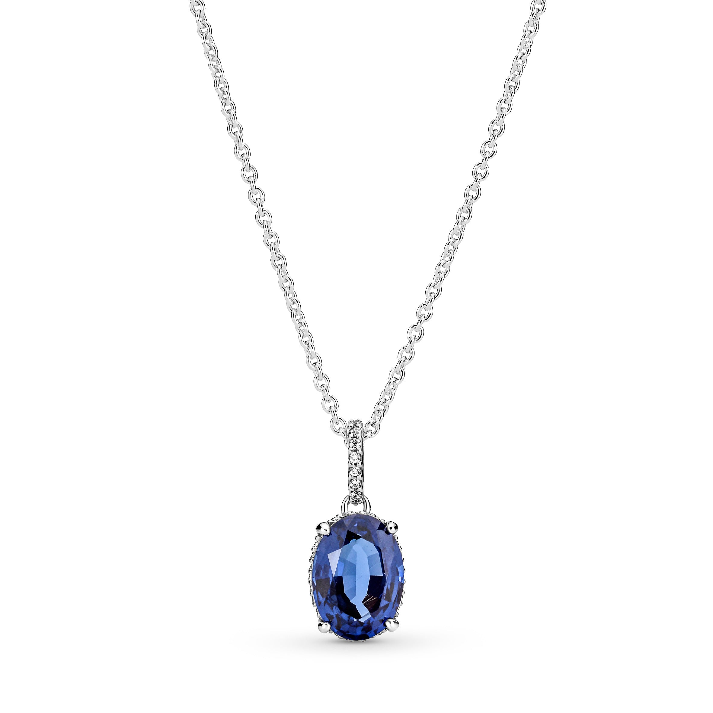 Sterling Silver Collier With Princess Blue Crystal And Clear Cubic Zirconia