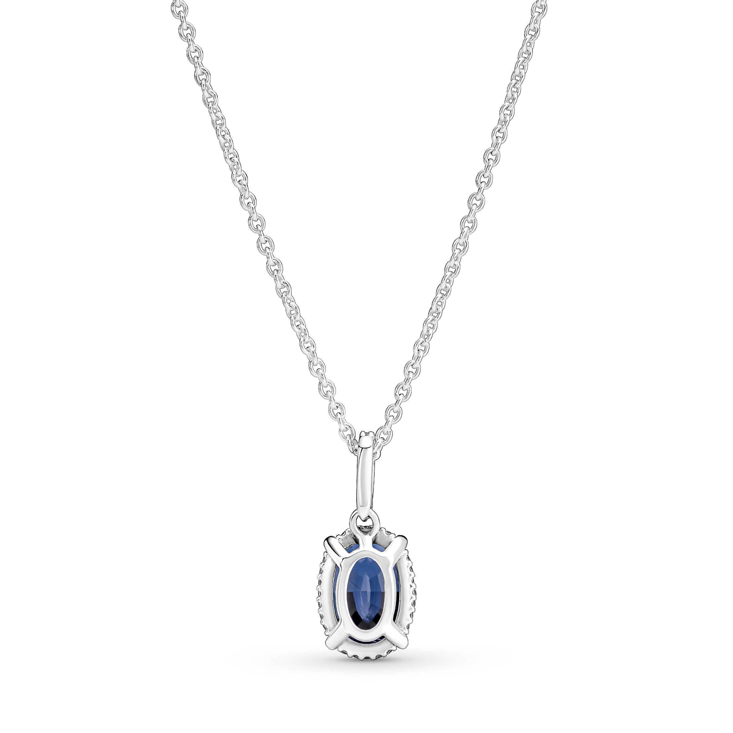 Sterling Silver Collier With Princess Blue Crystal And Clear Cubic Zirconia