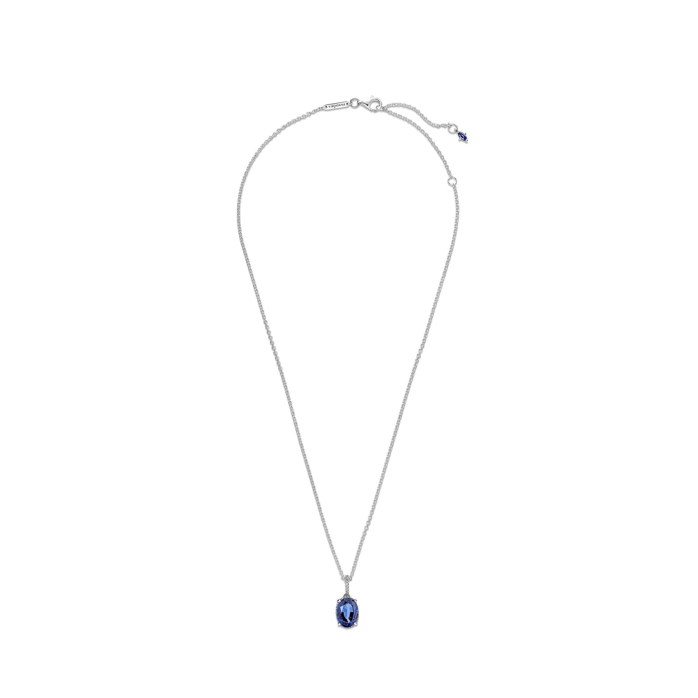 Sterling Silver Collier With Princess Blue Crystal And Clear Cubic Zirconia