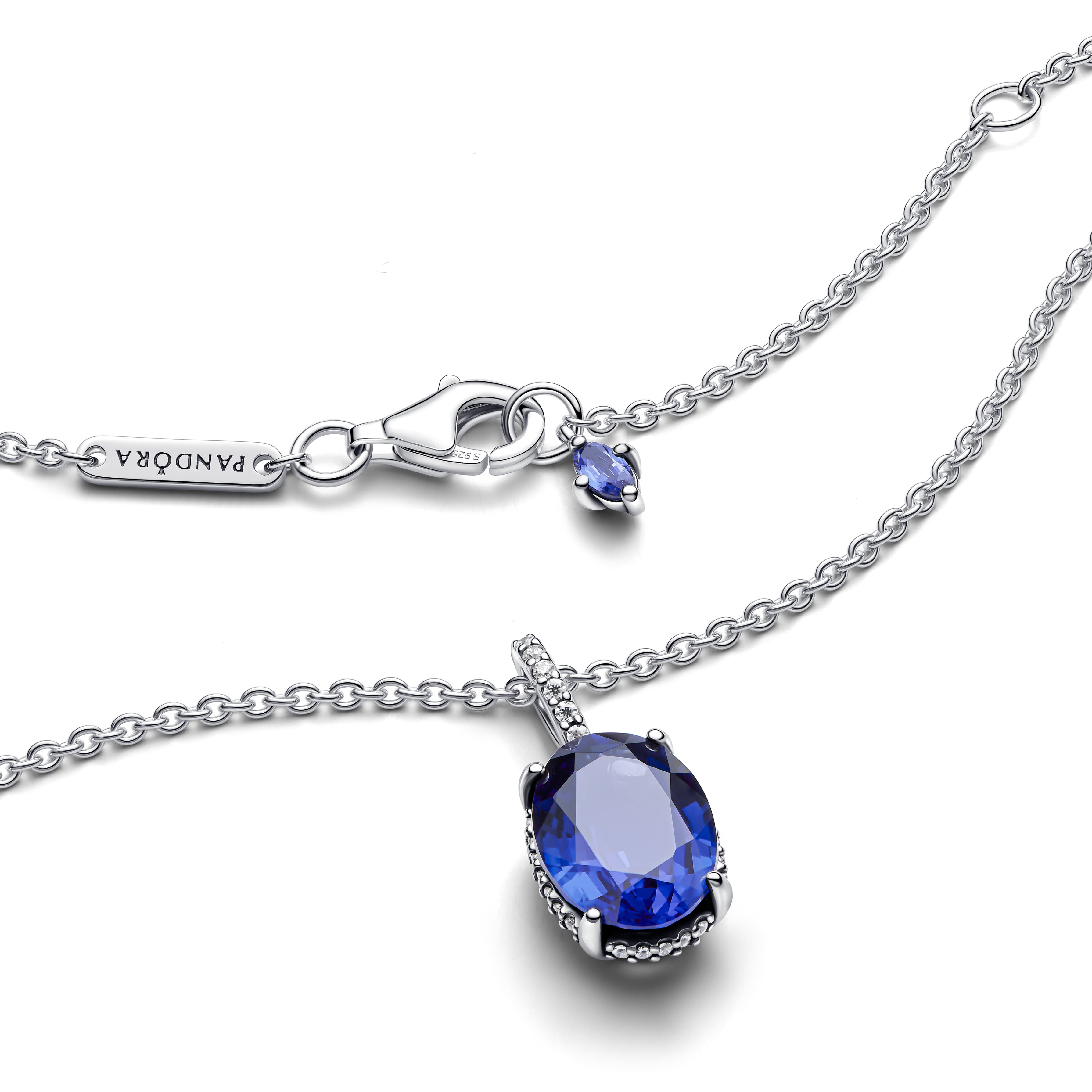Sterling Silver Collier With Princess Blue Crystal And Clear Cubic Zirconia