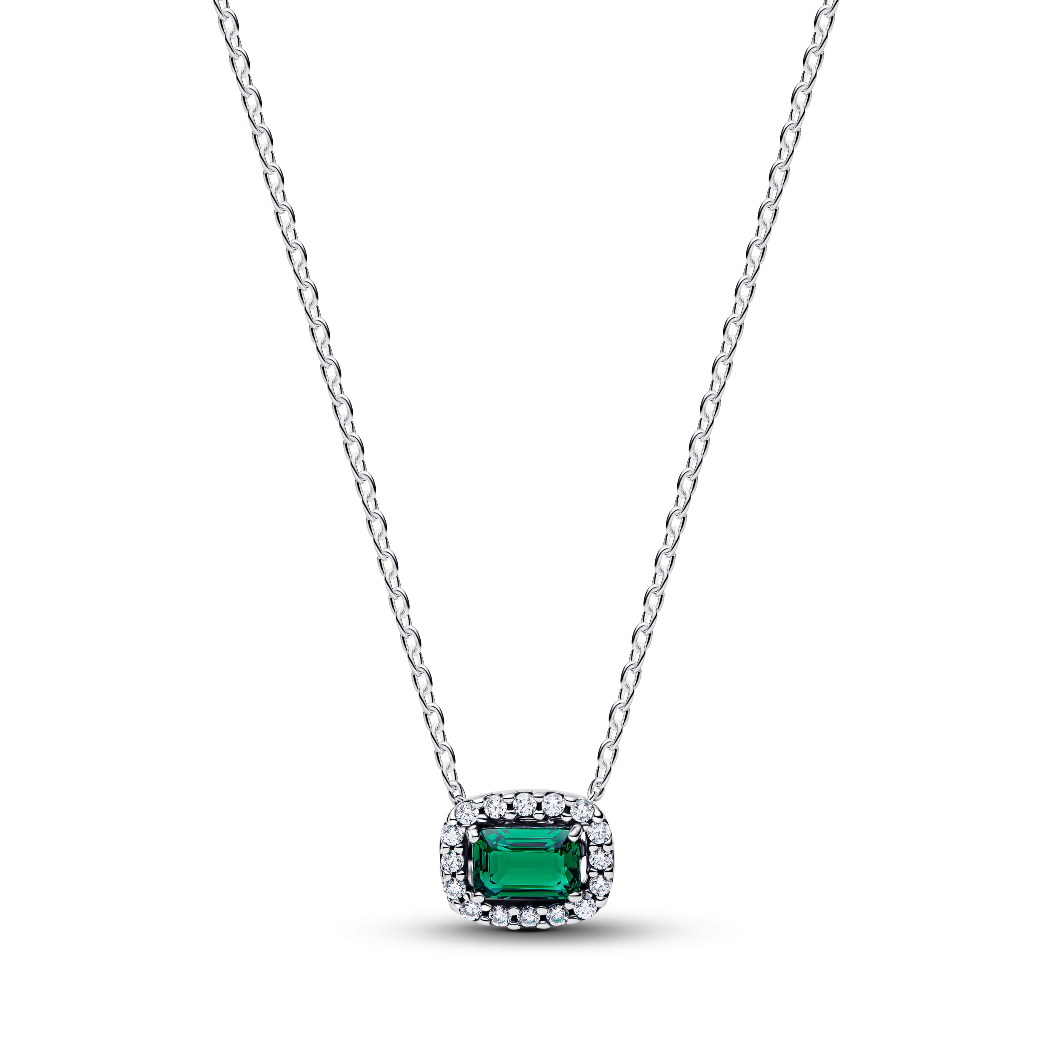 Sterling Silver Collier With Royal Green Crystal And Clear Cubic Zirconia