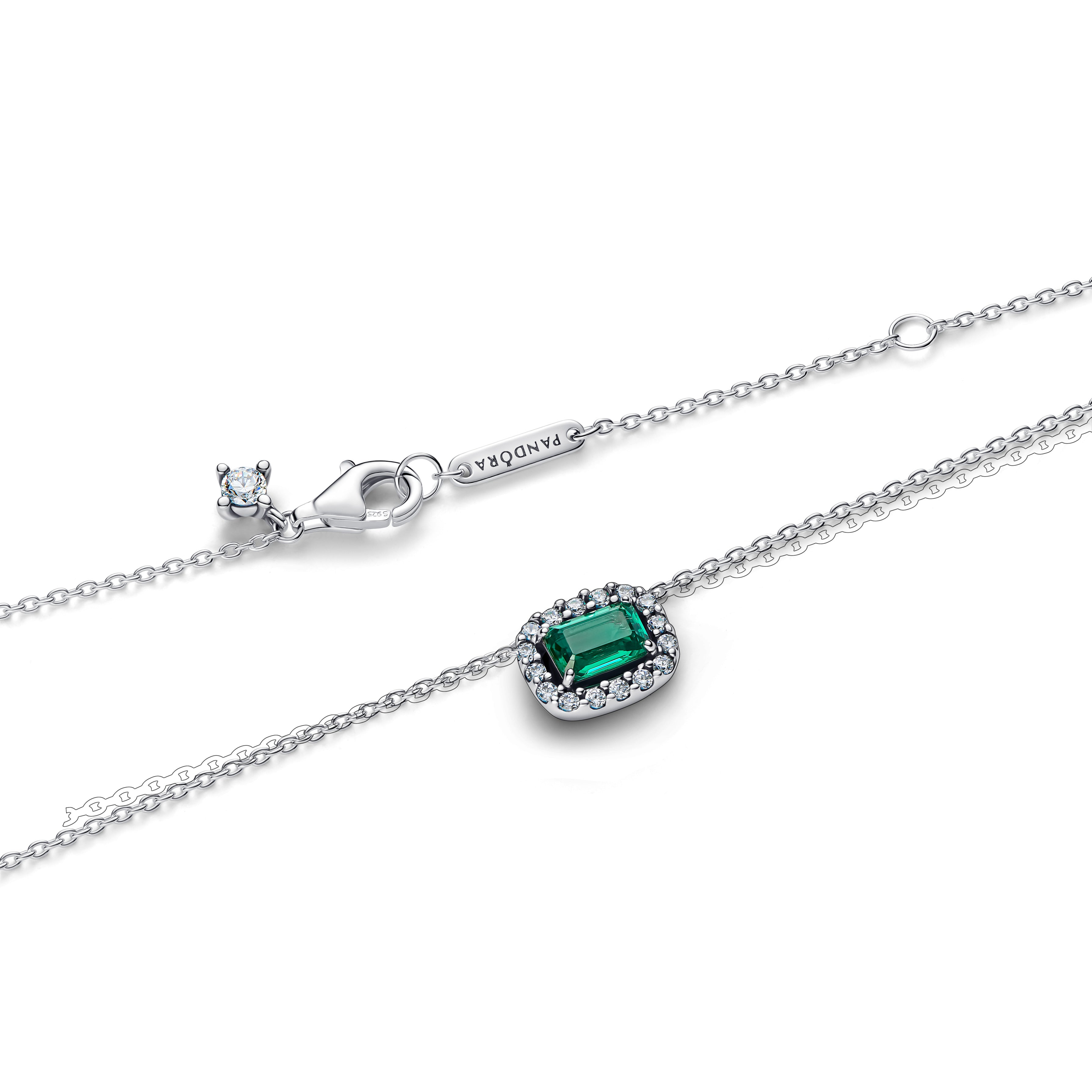 Sterling Silver Collier With Royal Green Crystal And Clear Cubic Zirconia