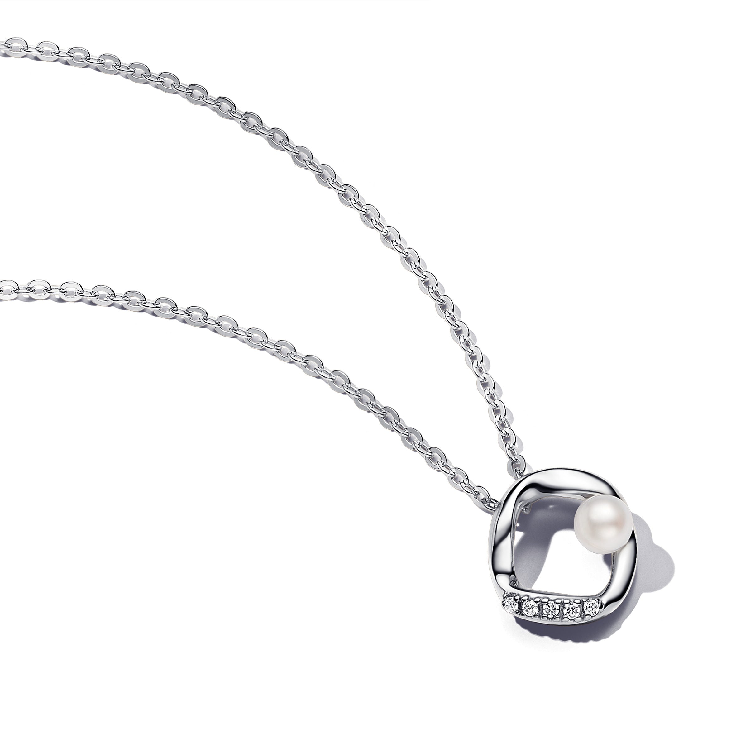 Sterling Silver Collier With White Treated Freshwater Cultured Pearl And Clear Cubic Zirconia