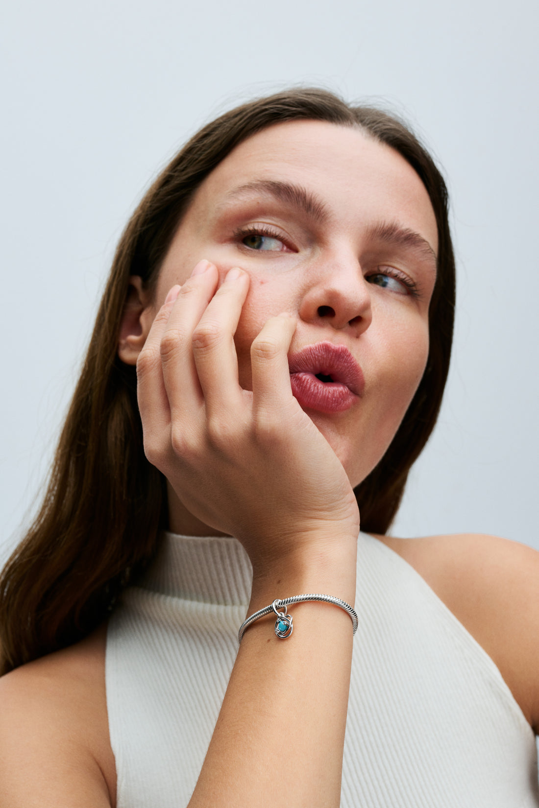 Sterling Silver Dangle With Capri Blue Crystal And Clear Cubic Zirconia