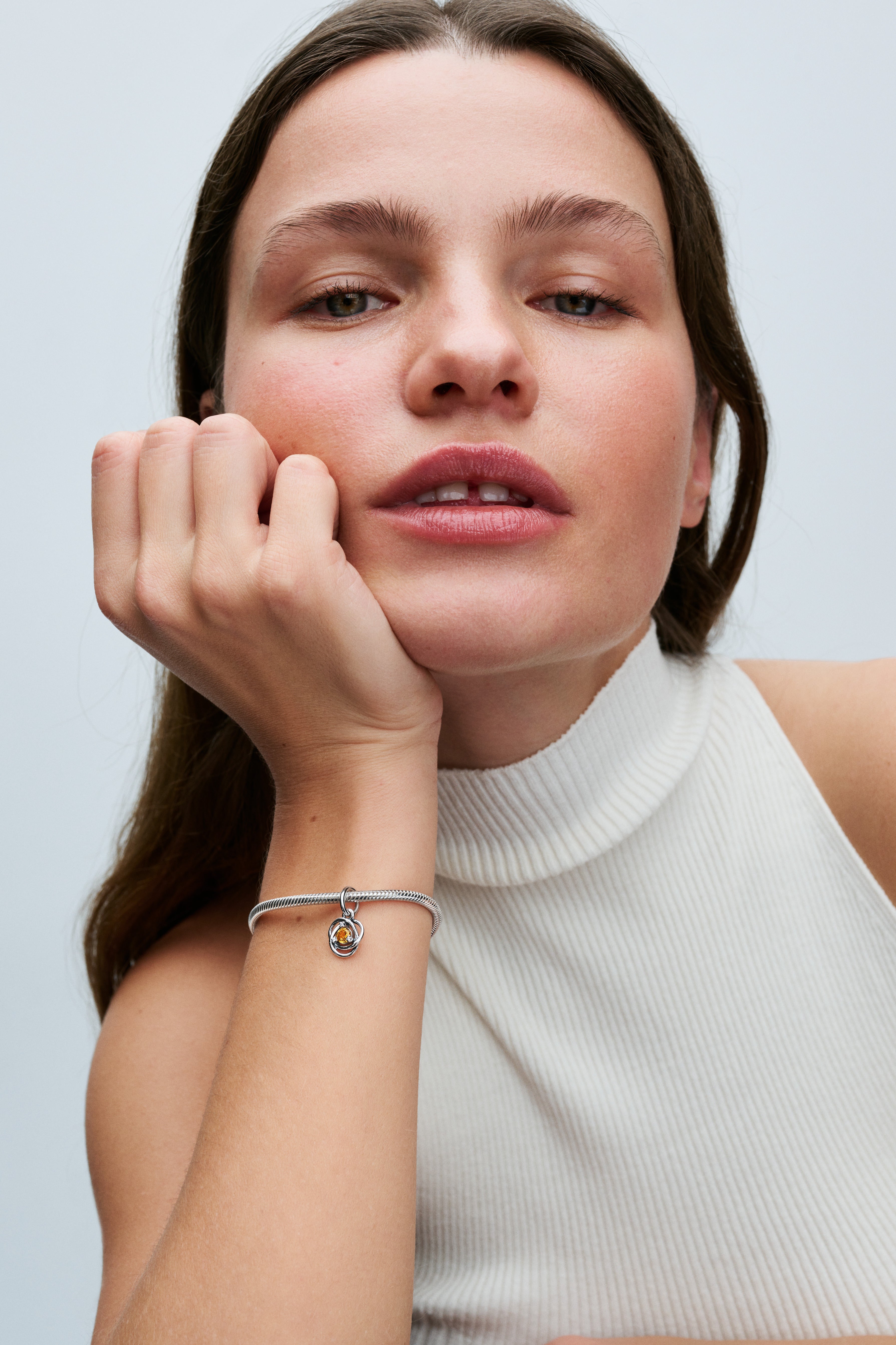 Sterling Silver Dangle With Honey Coloured Crystal And Clear Cubic Zirconia