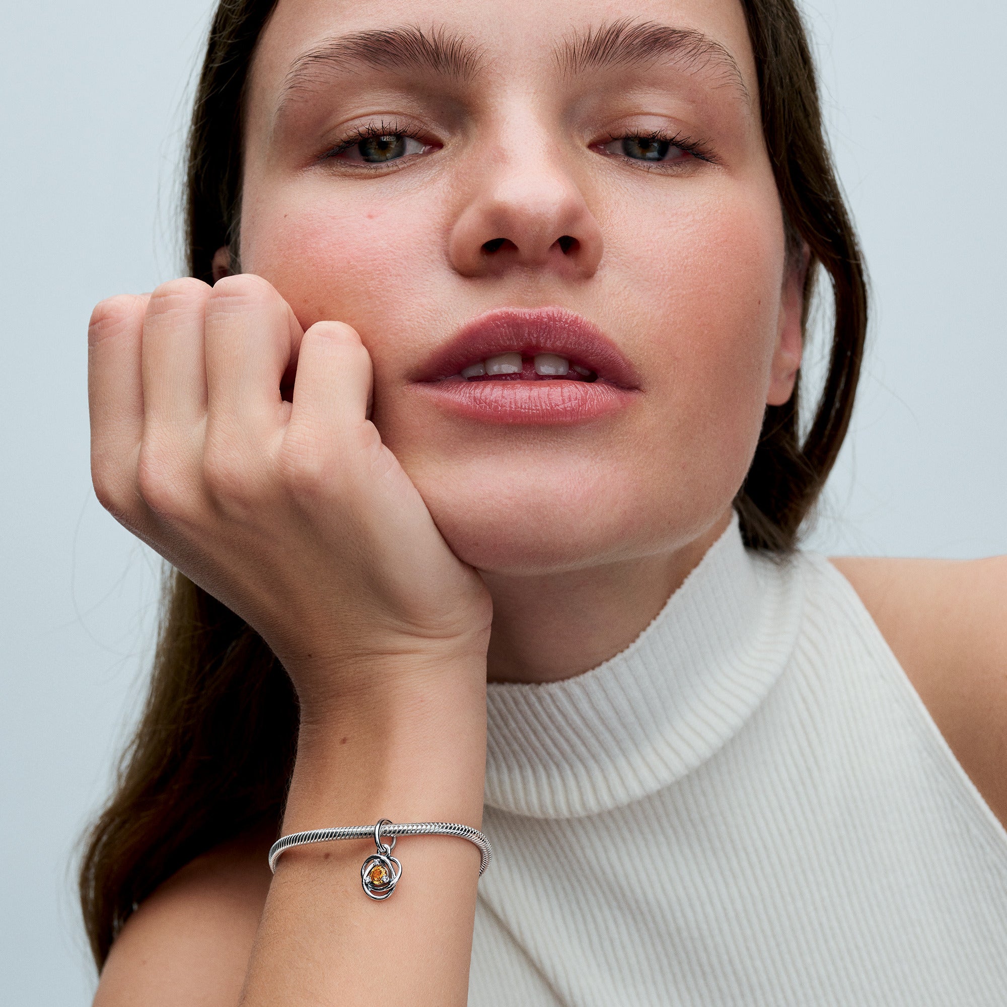 Sterling Silver Dangle With Honey Coloured Crystal And Clear Cubic Zirconia