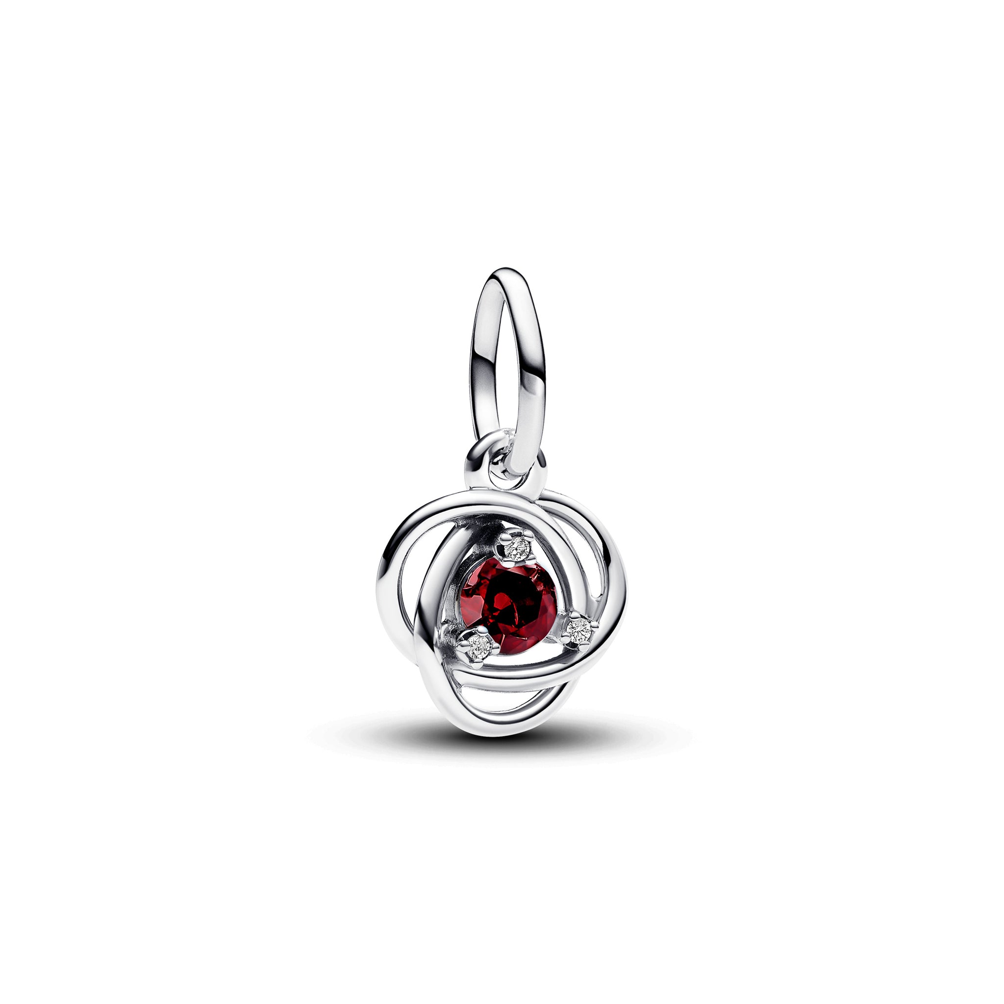 Sterling Silver Dangle With Salsa Red Crystal And Clear Cubic Zirconia