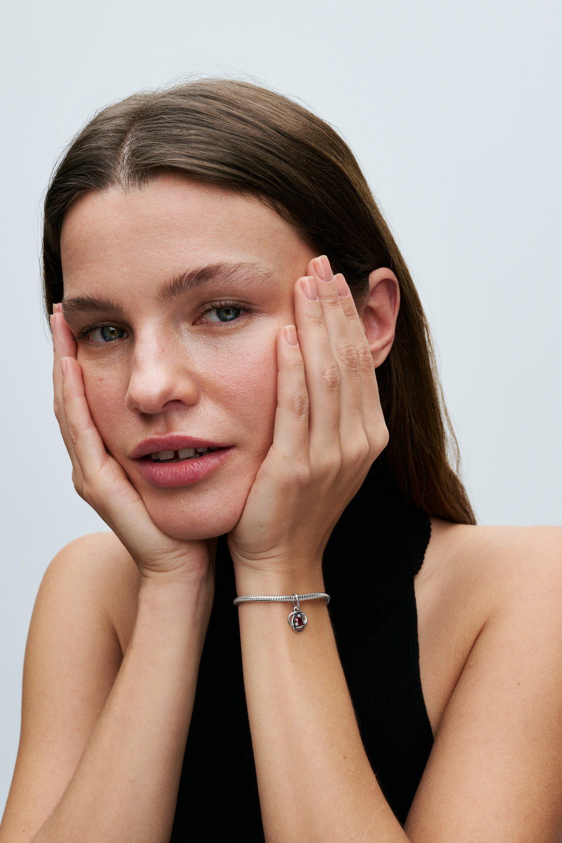 Sterling Silver Dangle With Salsa Red Crystal And Clear Cubic Zirconia