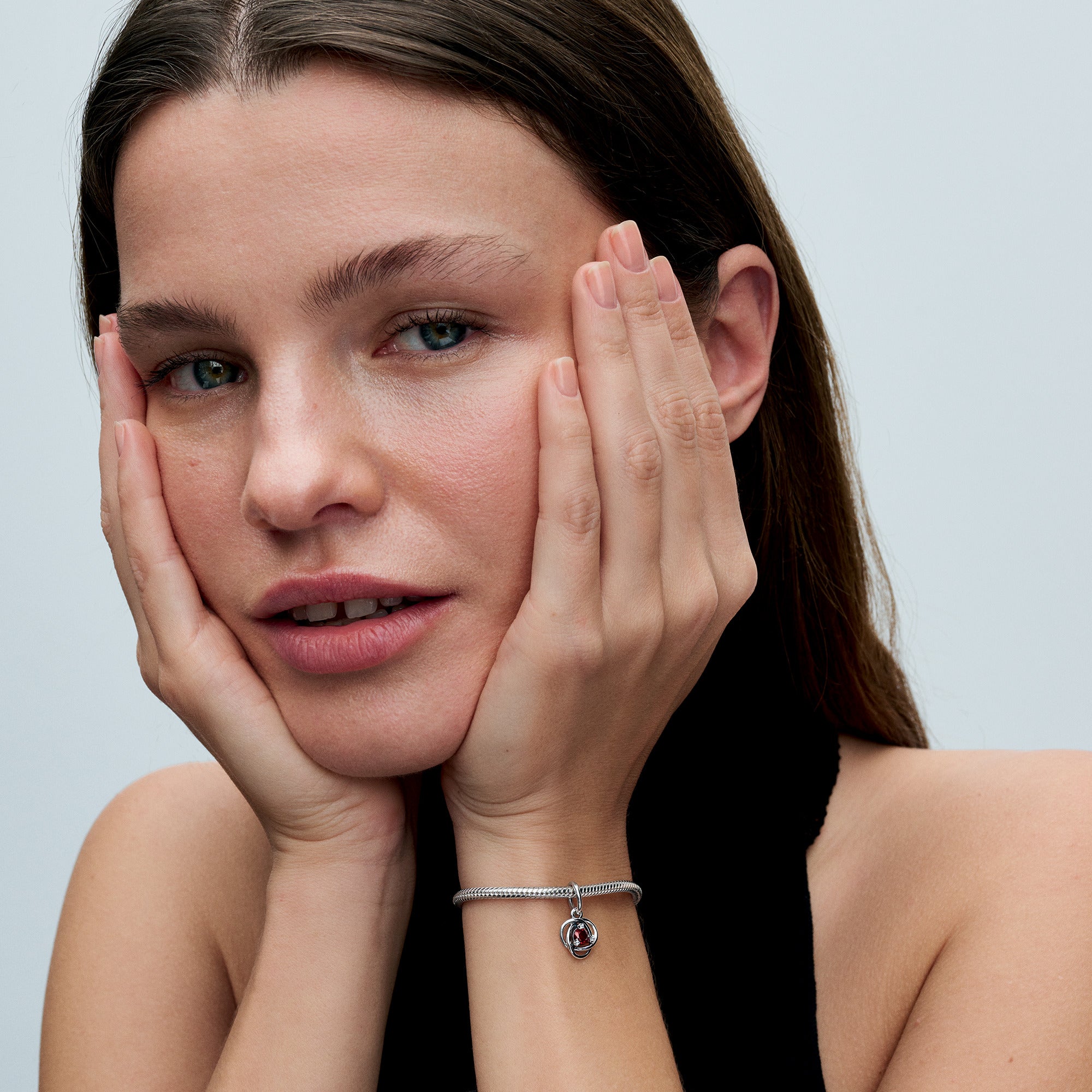 Sterling Silver Dangle With Salsa Red Crystal And Clear Cubic Zirconia