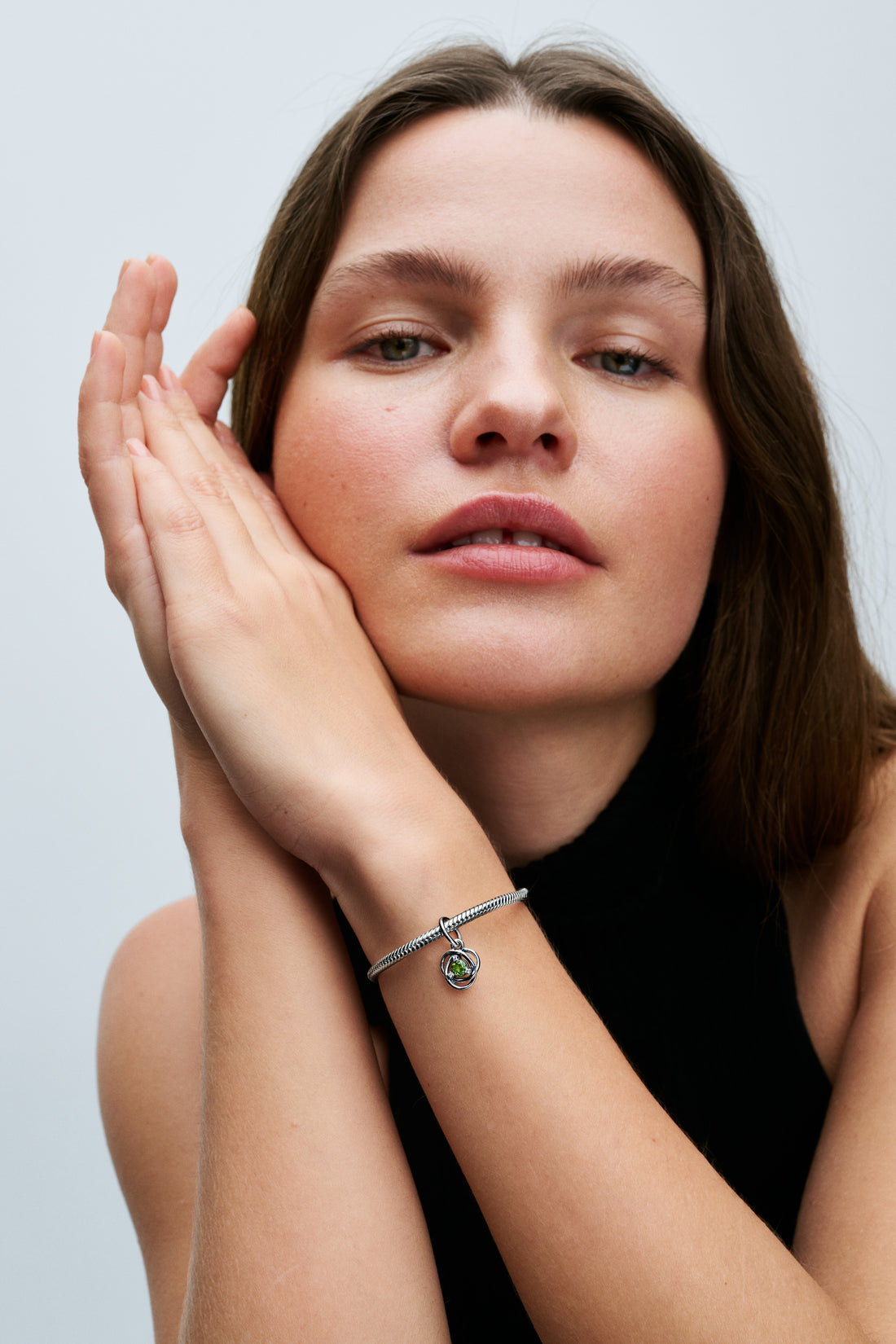 Sterling Silver Dangle With Spring Green Crystal And Clear Cubic Zirconia