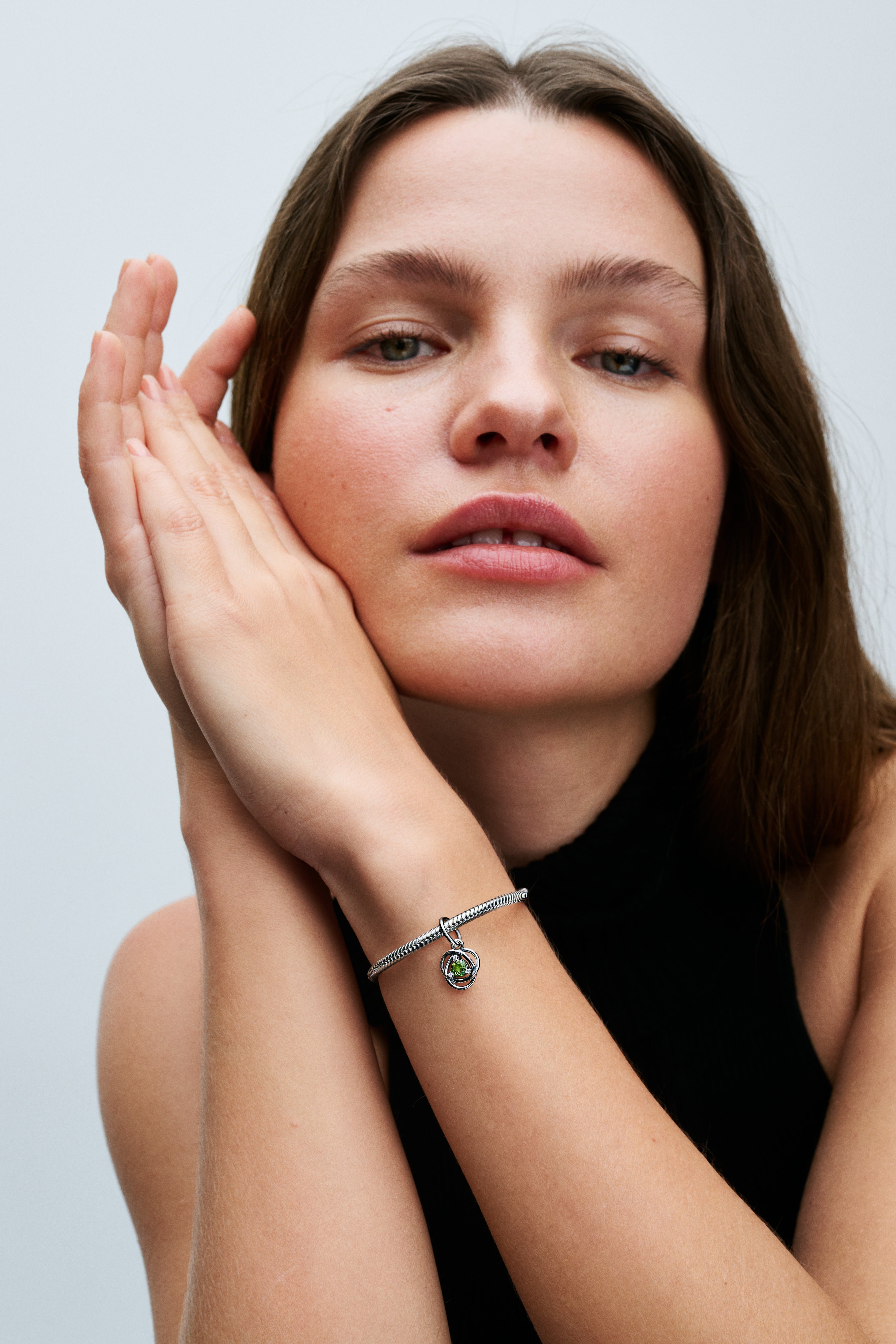 Sterling Silver Dangle With Spring Green Crystal And Clear Cubic Zirconia