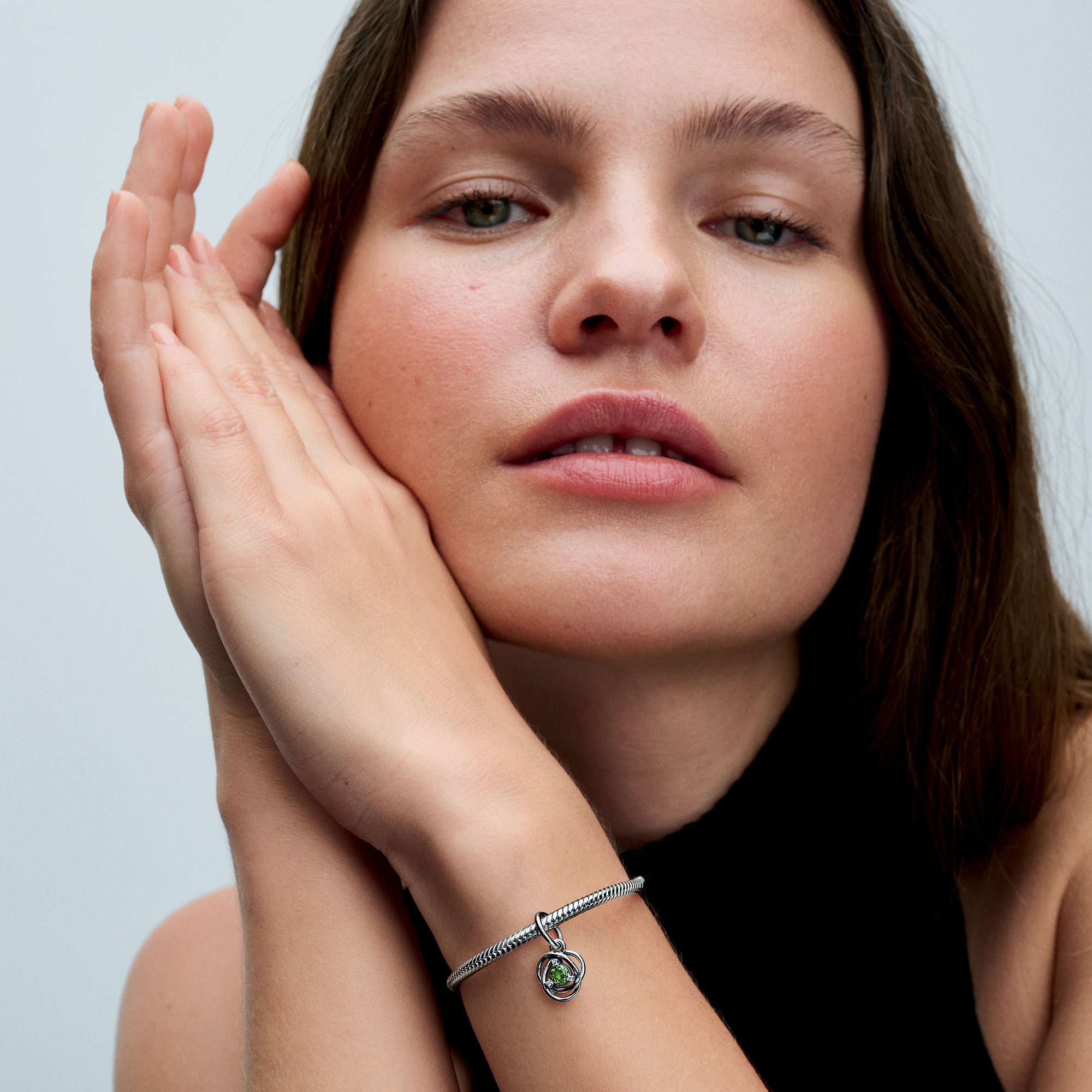 Sterling Silver Dangle With Spring Green Crystal And Clear Cubic Zirconia