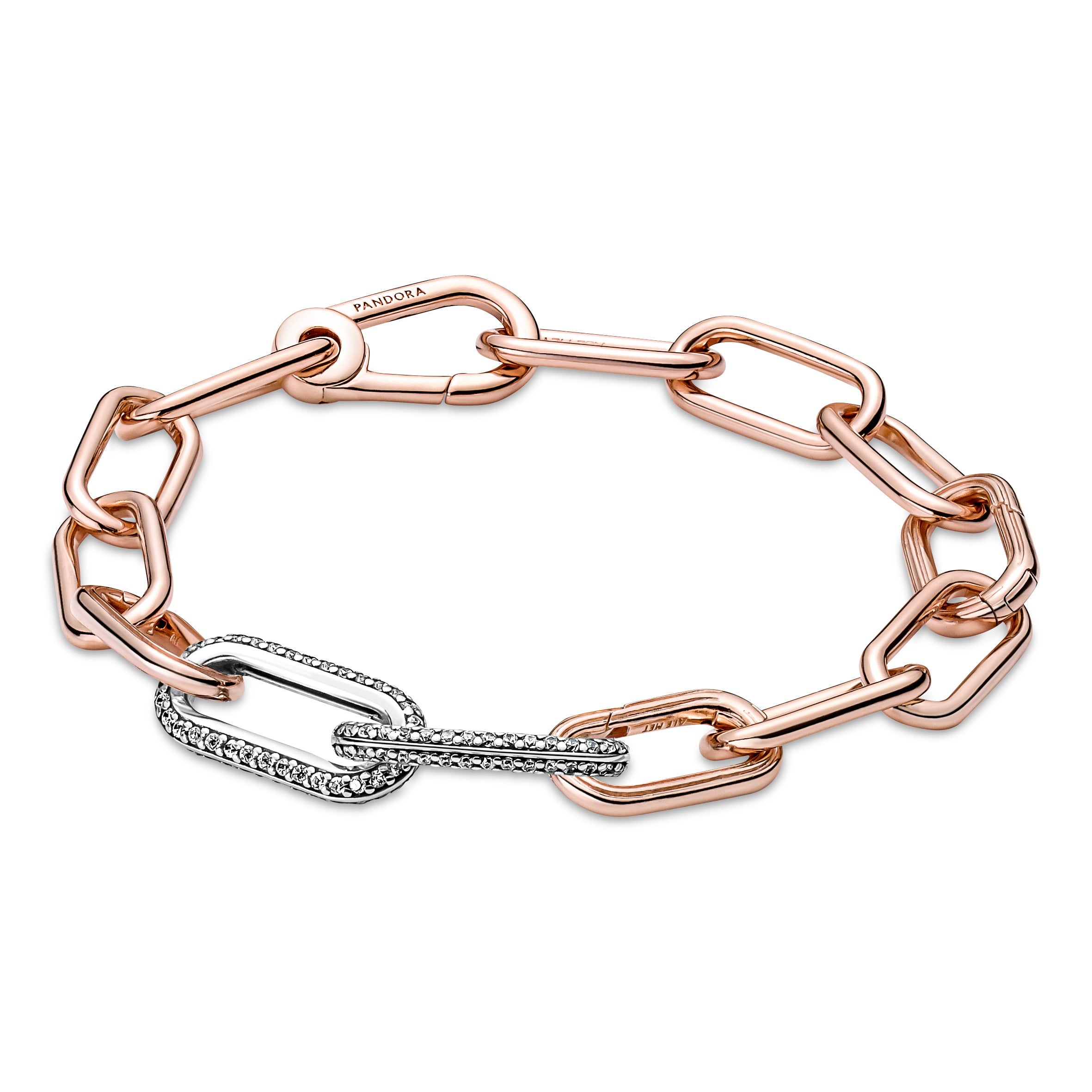 Sterling Silver Double Link With Clear Cubic Zirconia