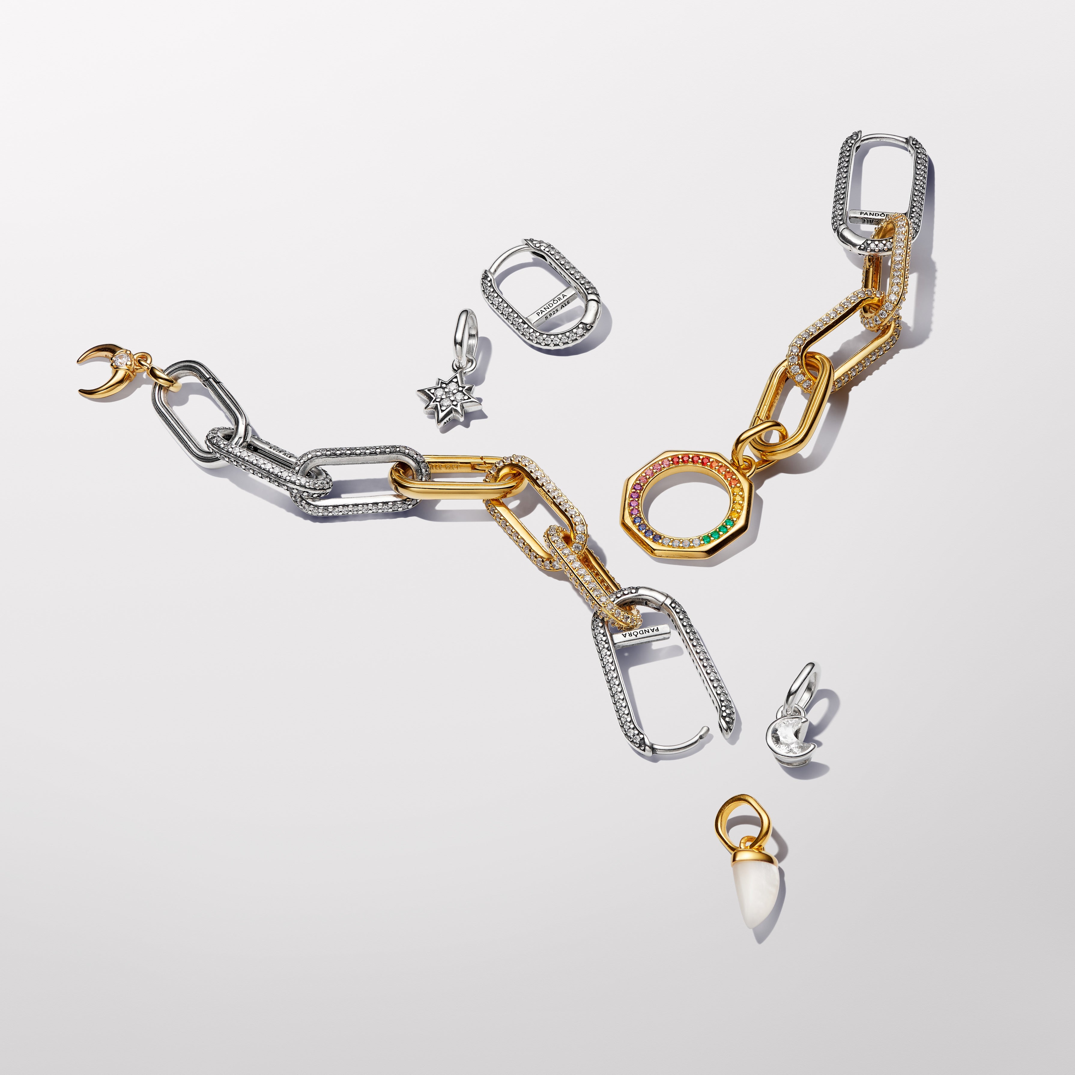 Sterling Silver Double Link With Clear Cubic Zirconia