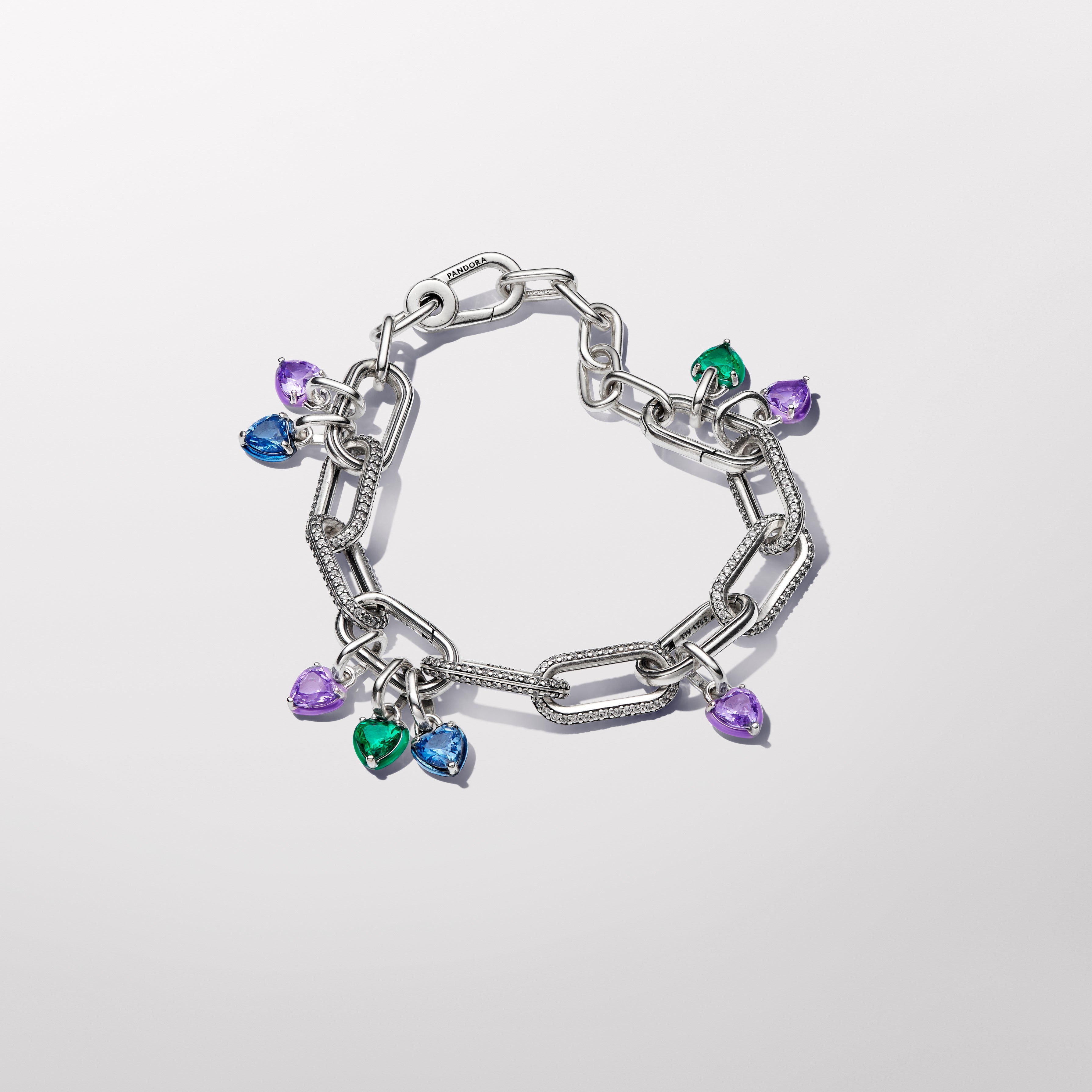 Sterling Silver Double Link With Clear Cubic Zirconia