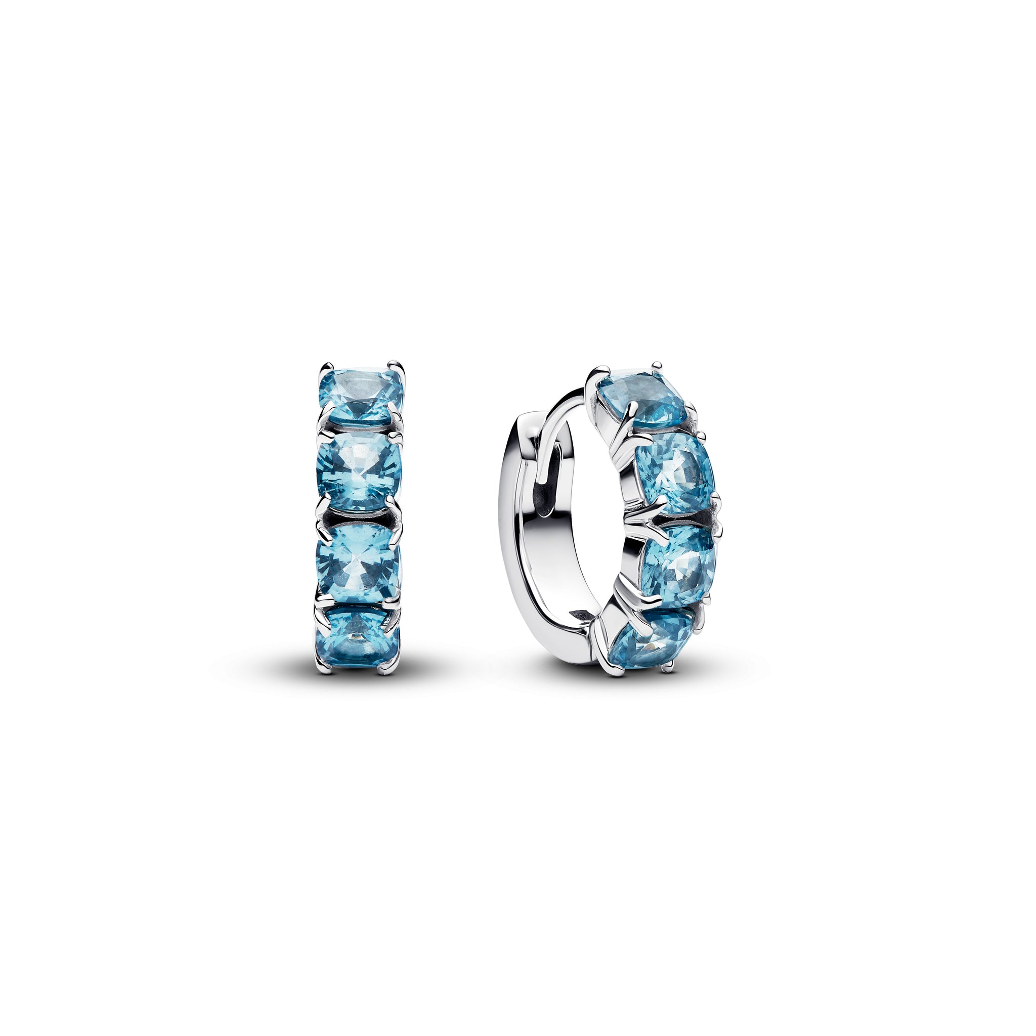Sterling Silver Hoop Earrings With Aquamarine Blue Crystal