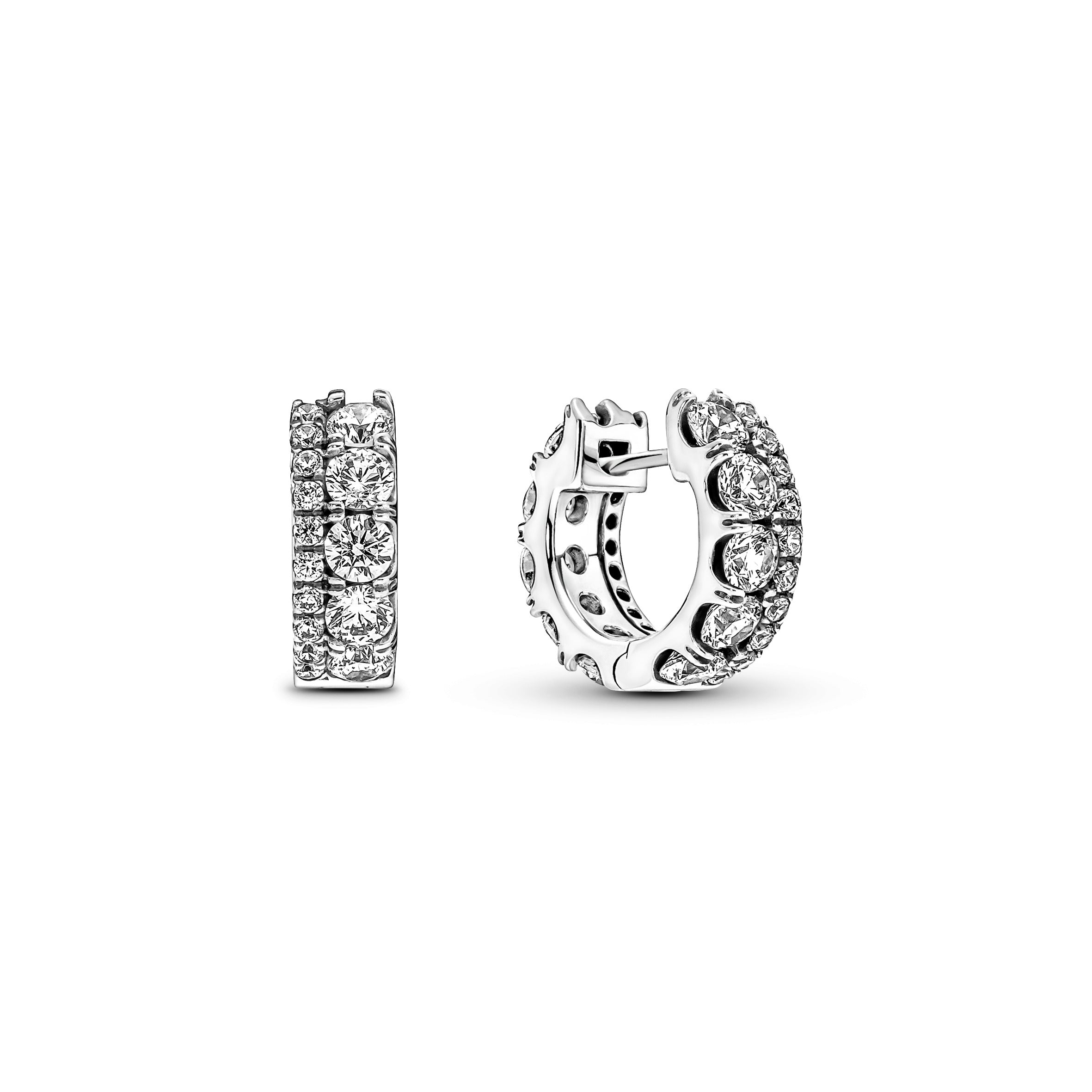 Sterling Silver Hoop Earrings With Clear Cubic Zirconia