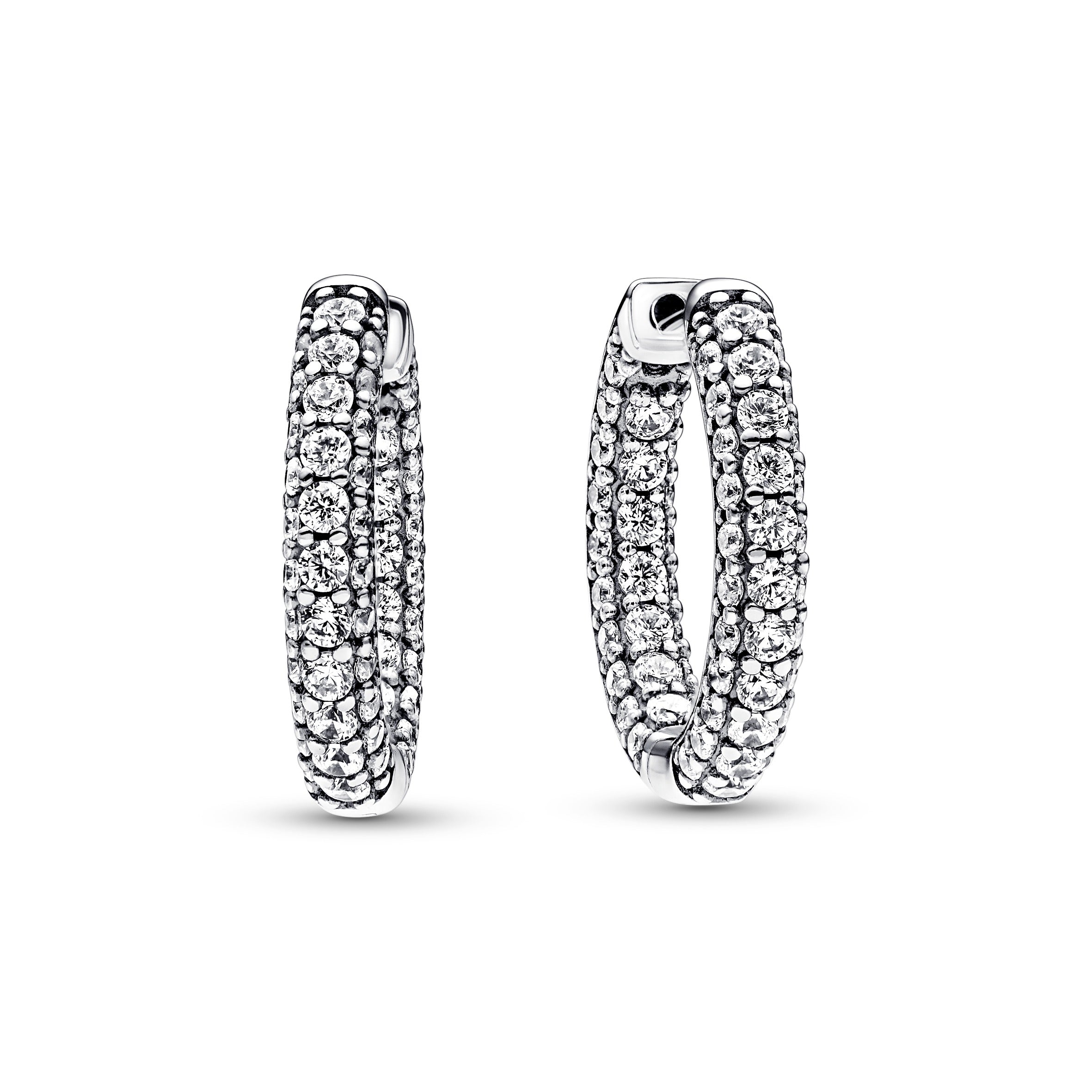 Sterling Silver Hoop Earrings With Clear Cubic Zirconia