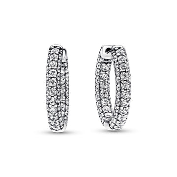 Sterling Silver Hoop Earrings With Clear Cubic Zirconia
