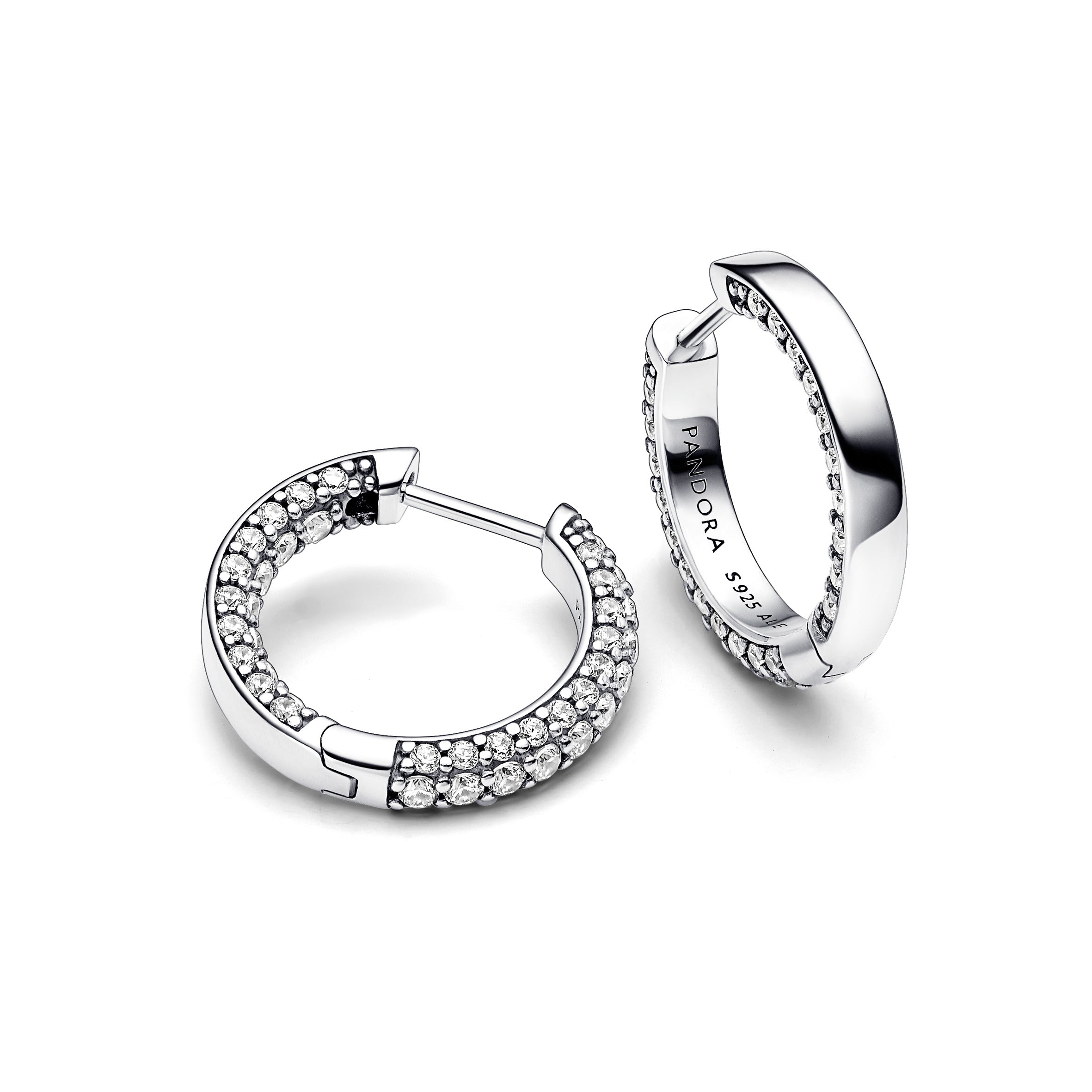 Sterling Silver Hoop Earrings With Clear Cubic Zirconia