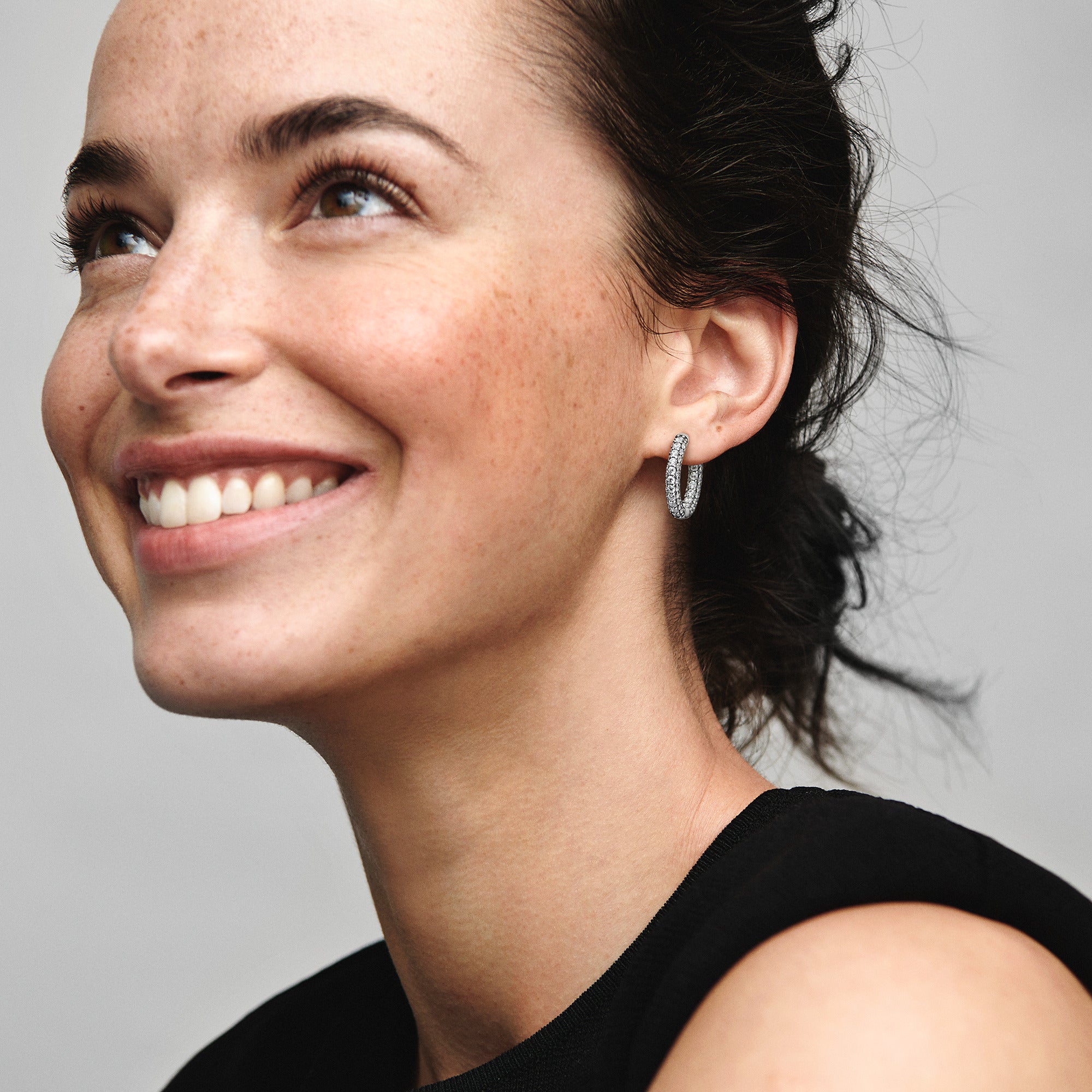 Sterling Silver Hoop Earrings With Clear Cubic Zirconia