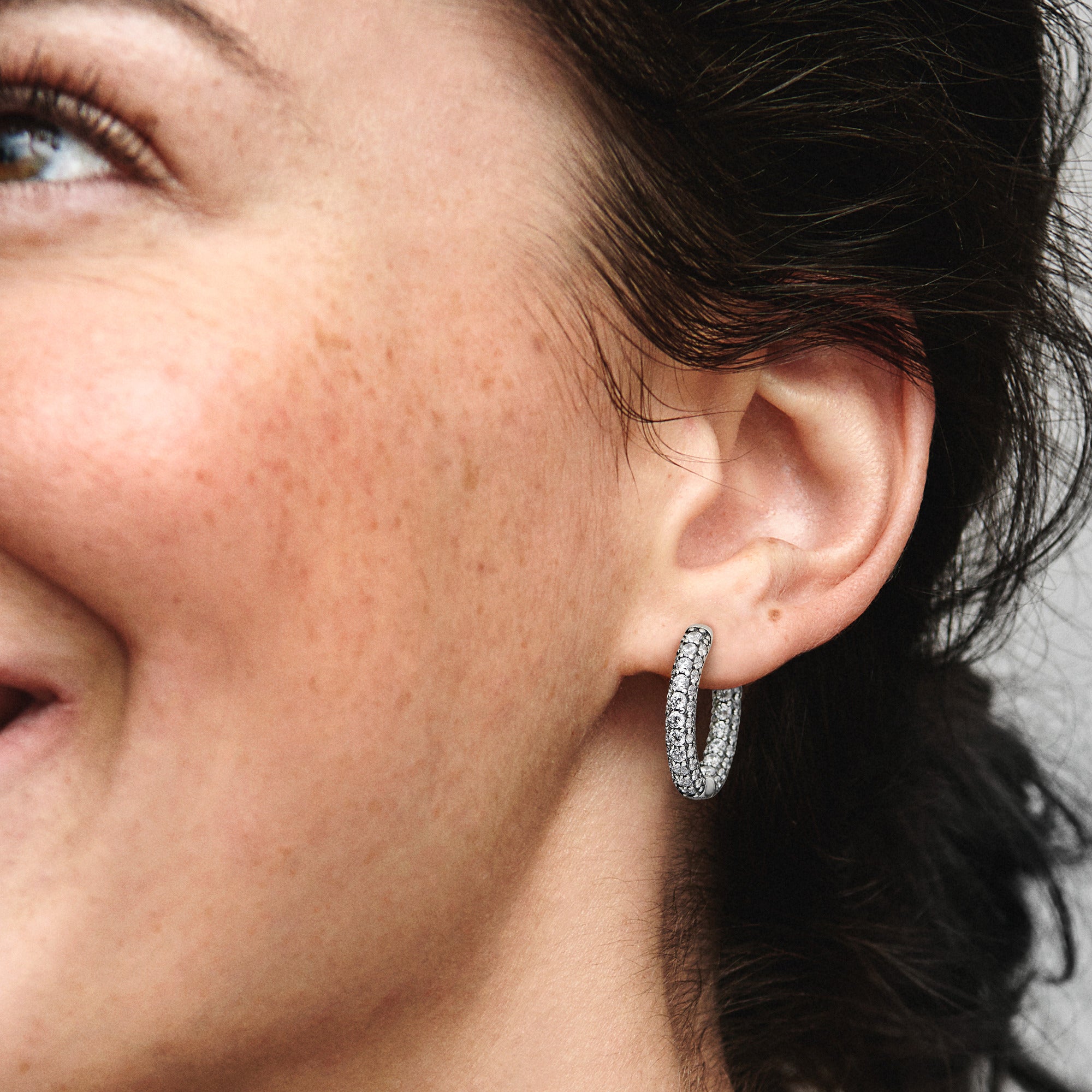 Sterling Silver Hoop Earrings With Clear Cubic Zirconia