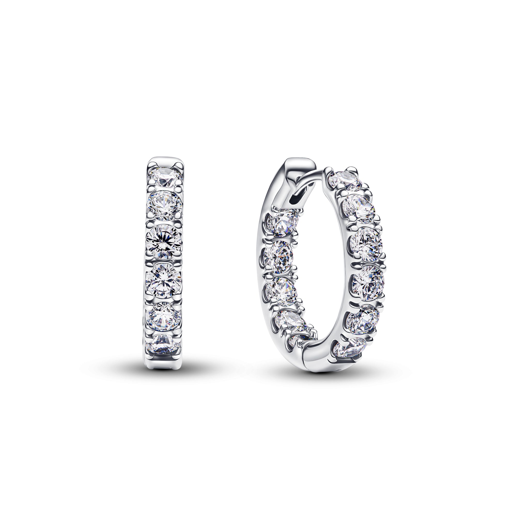 Sterling Silver Hoop Earrings With Clear Cubic Zirconia