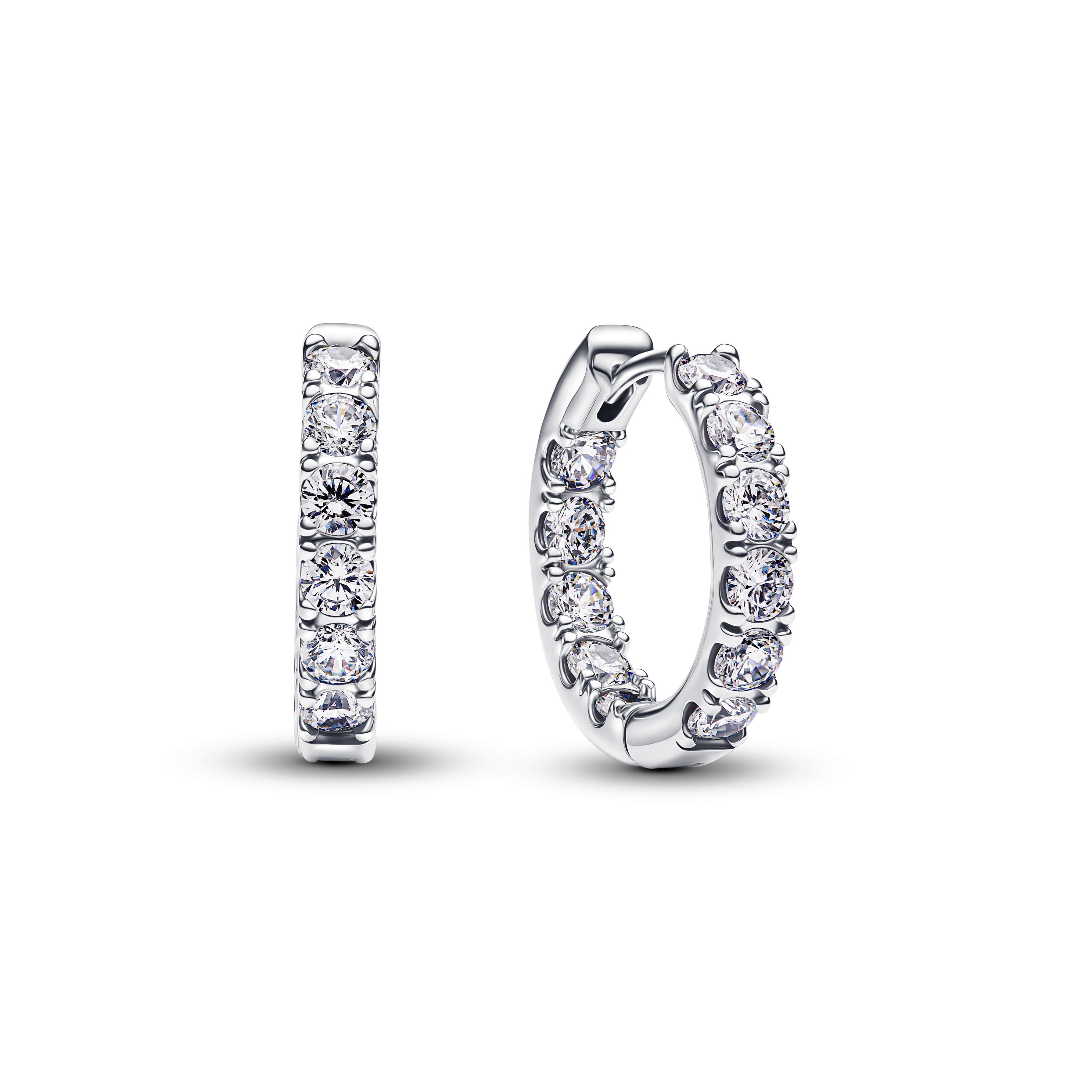 Sterling Silver Hoop Earrings With Clear Cubic Zirconia