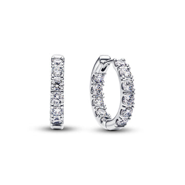 Sterling Silver Hoop Earrings With Clear Cubic Zirconia