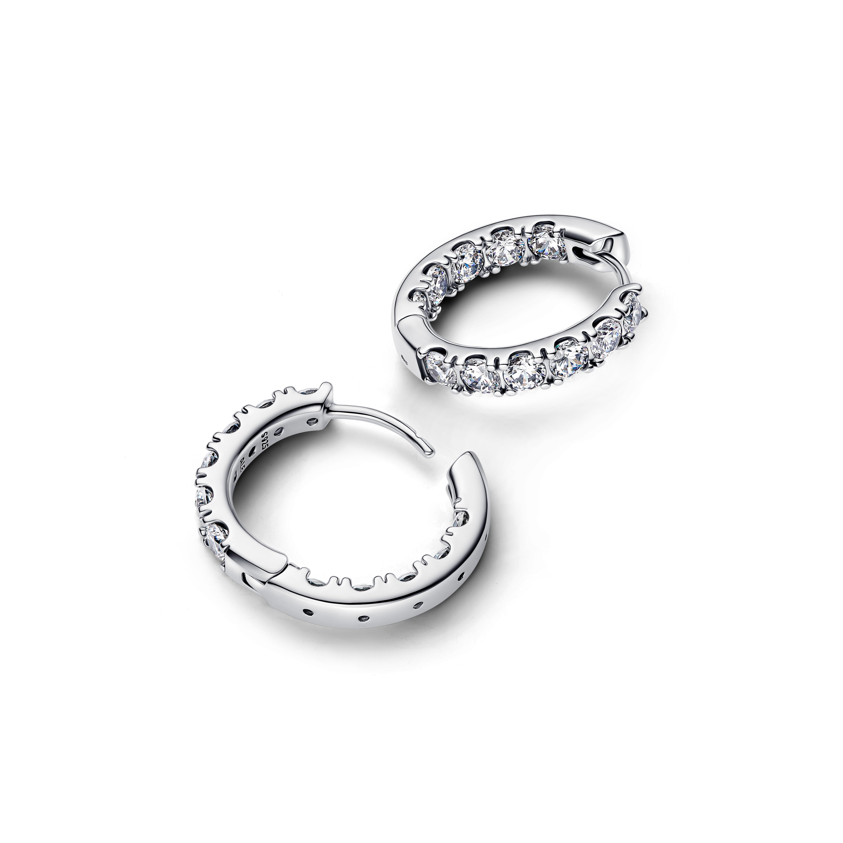 Sterling Silver Hoop Earrings With Clear Cubic Zirconia