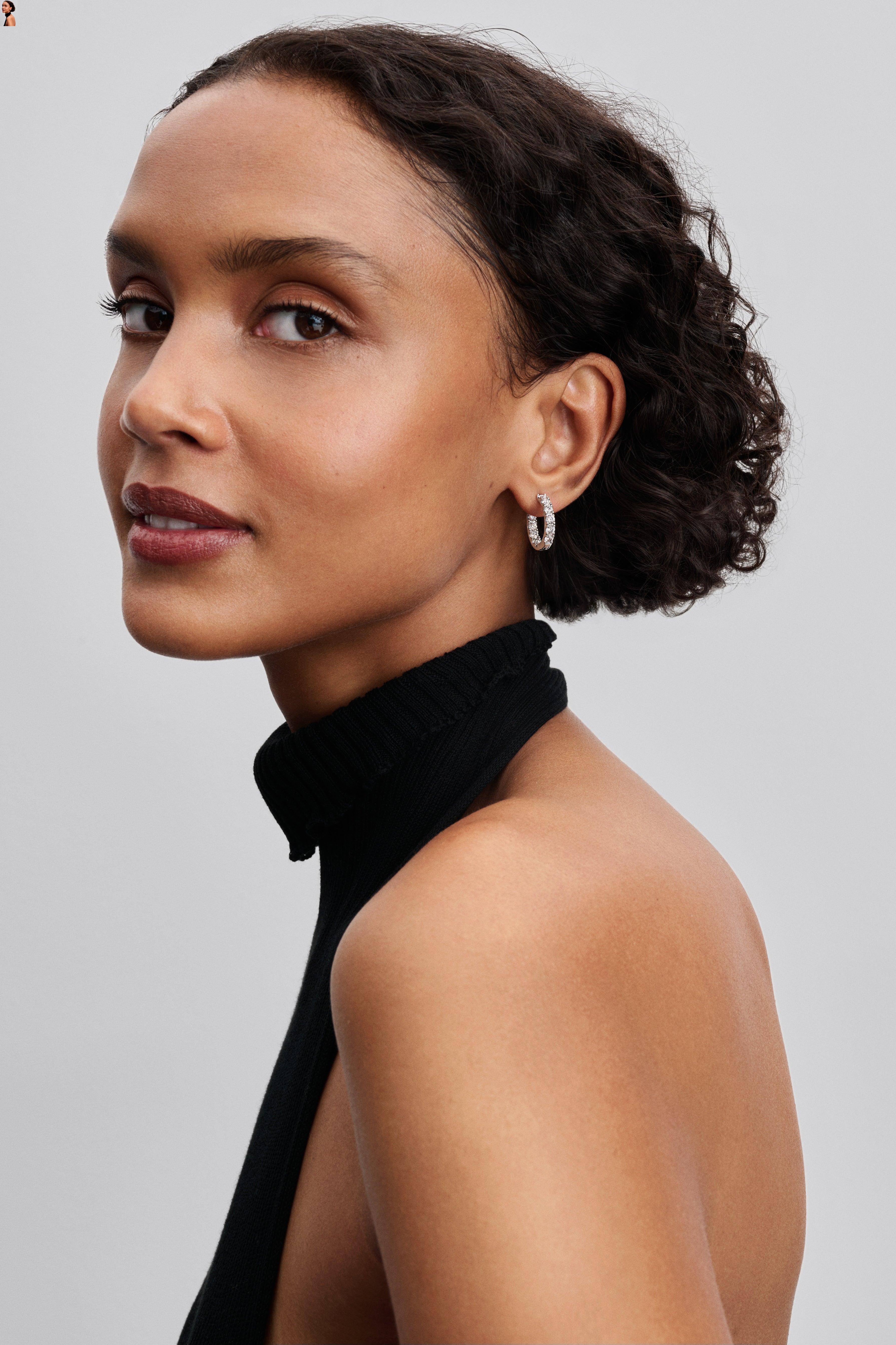 Sterling Silver Hoop Earrings With Clear Cubic Zirconia