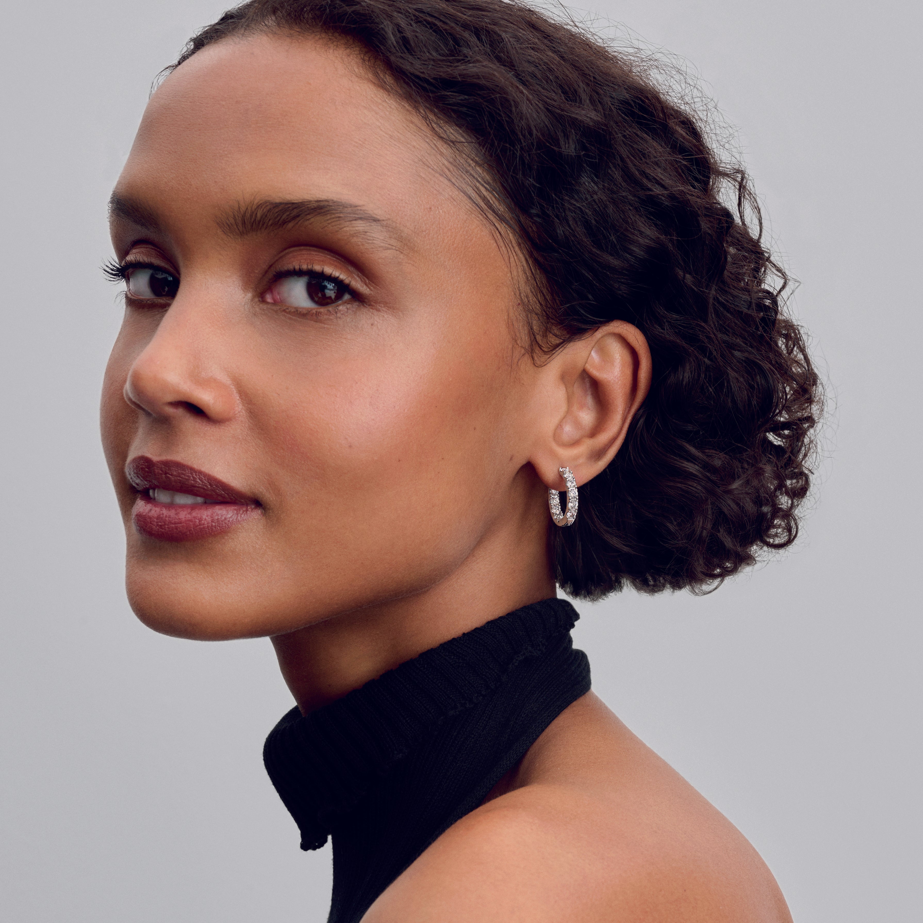 Sterling Silver Hoop Earrings With Clear Cubic Zirconia