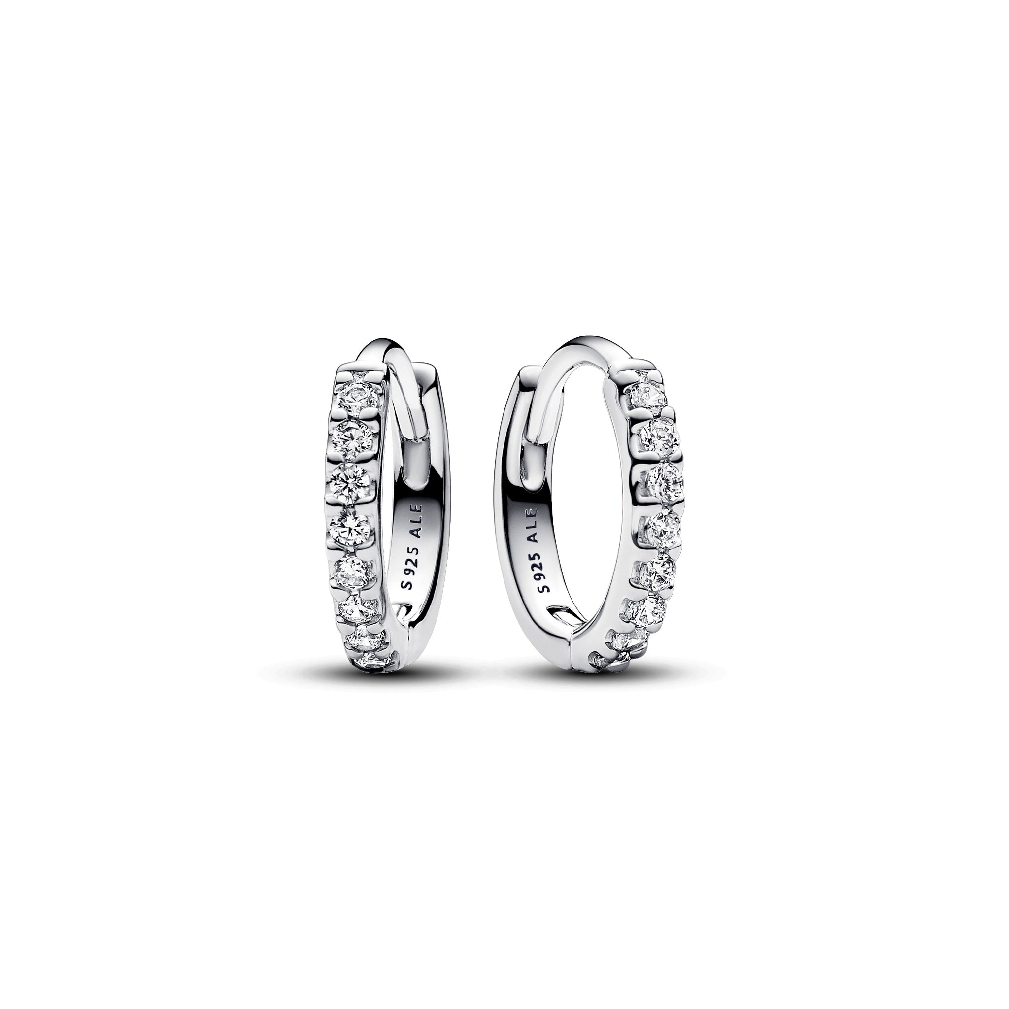 Sterling Silver Hoop Earrings With Clear Cubic Zirconia