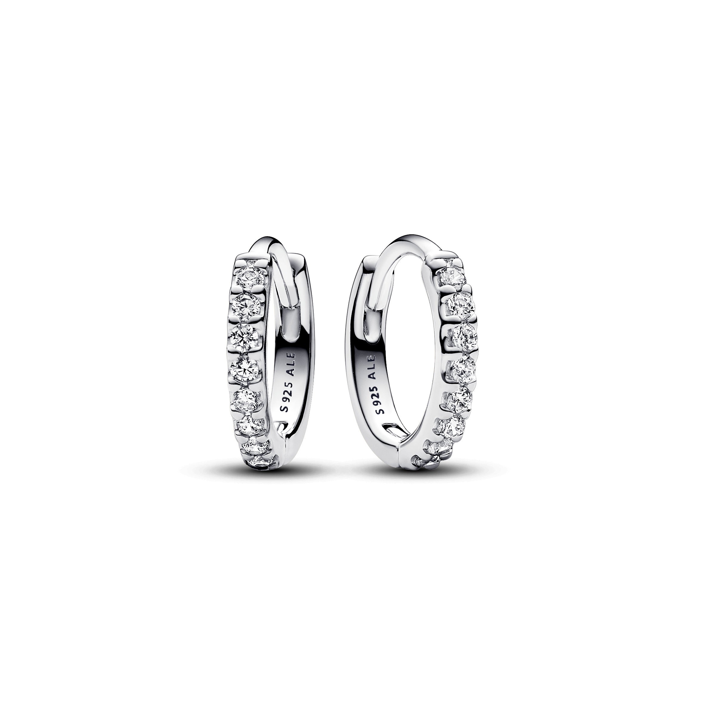 Sterling Silver Hoop Earrings With Clear Cubic Zirconia