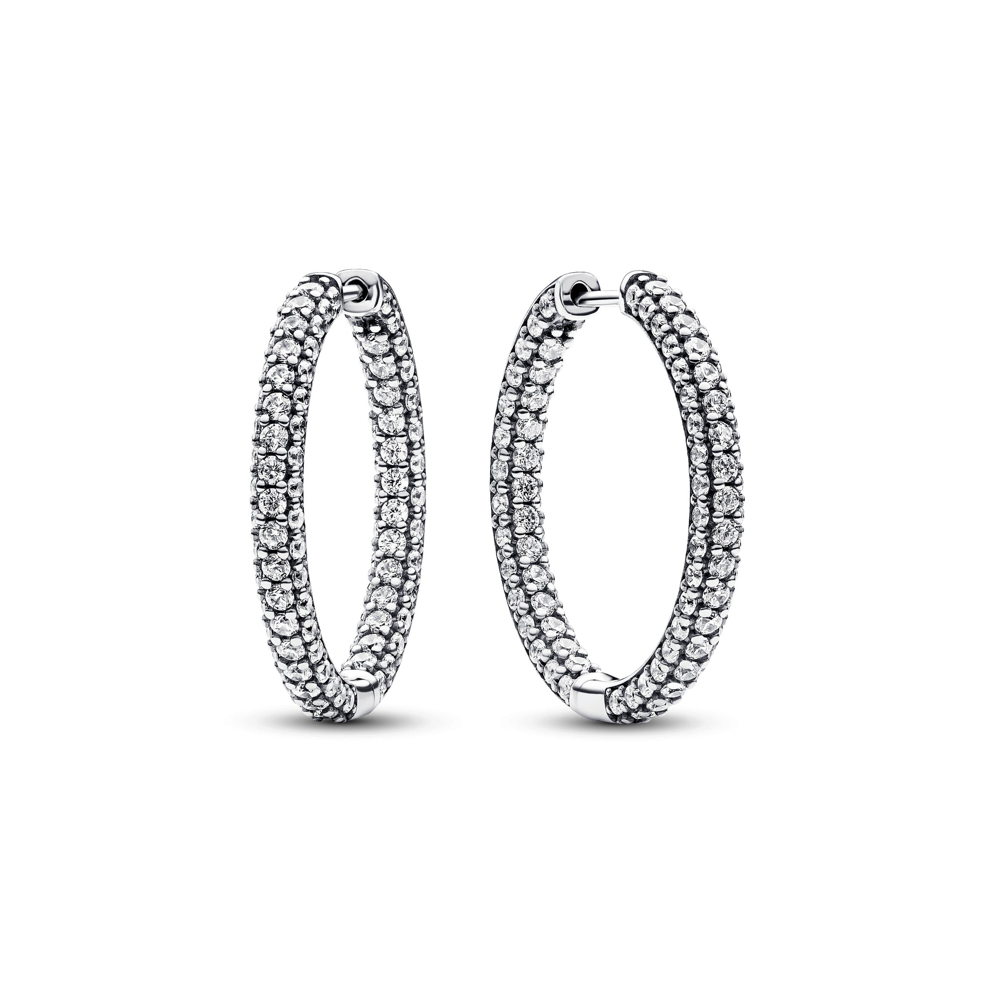 Sterling Silver Hoop Earrings With Clear Cubic Zirconia