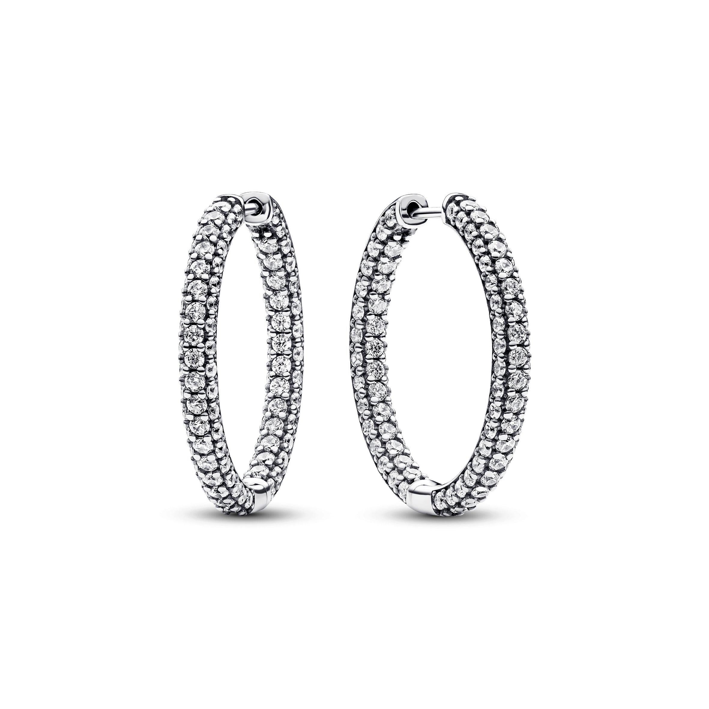 Sterling Silver Hoop Earrings With Clear Cubic Zirconia