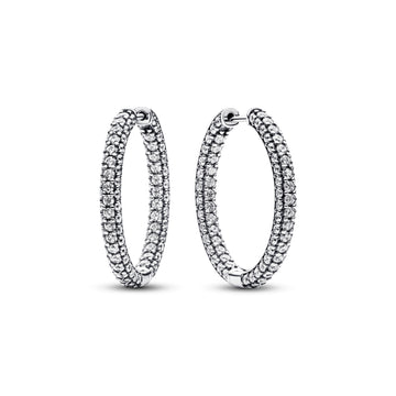 Sterling Silver Hoop Earrings With Clear Cubic Zirconia