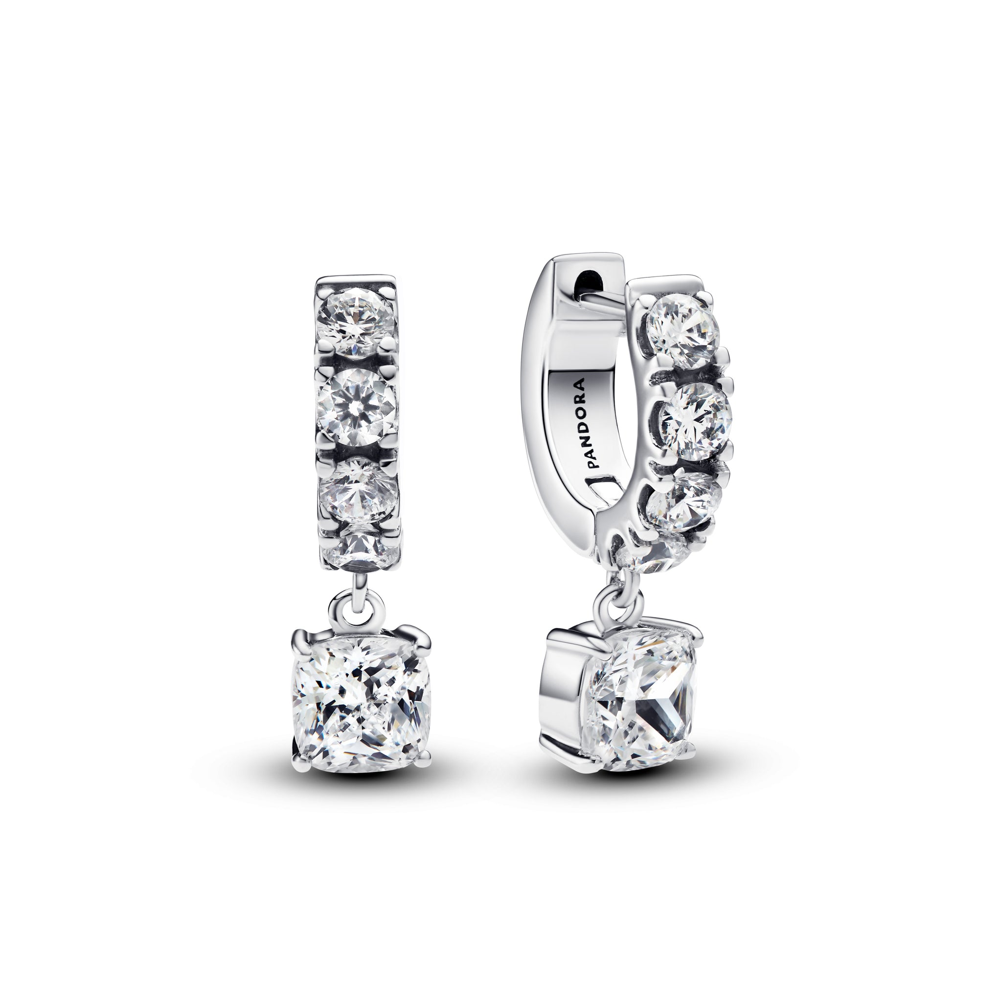 Sterling Silver Hoop Earrings With Clear Cubic Zirconia