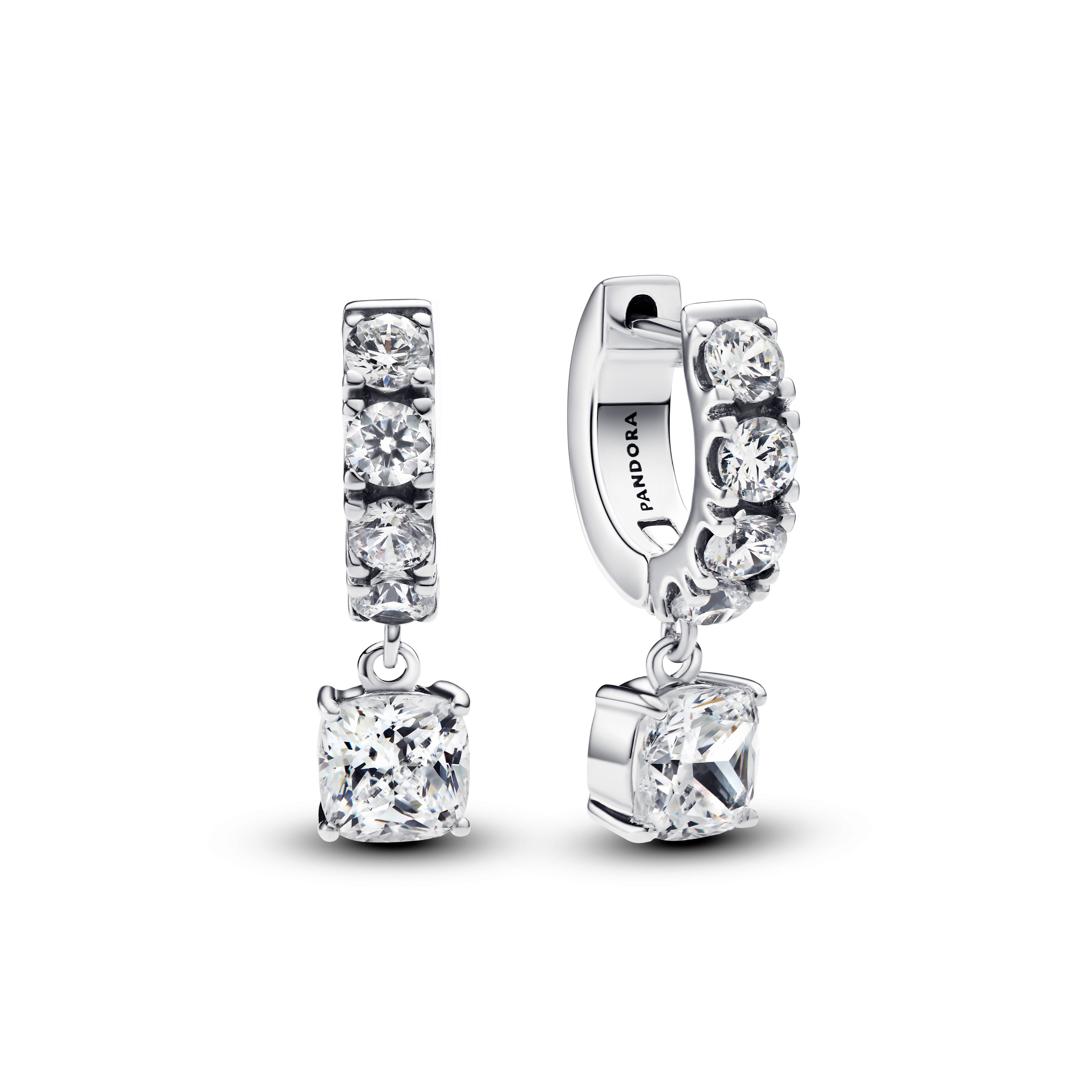 Sterling Silver Hoop Earrings With Clear Cubic Zirconia