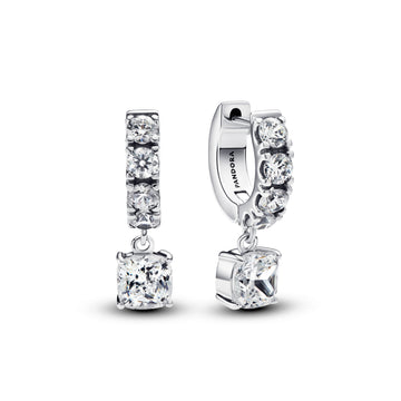 Sterling Silver Hoop Earrings With Clear Cubic Zirconia
