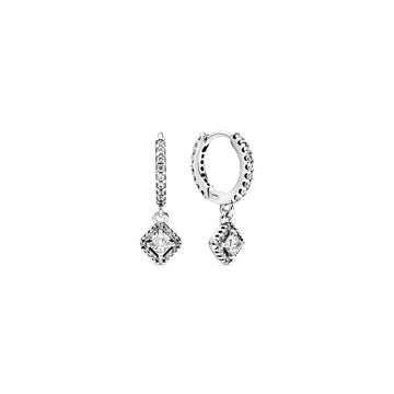 Sterling Silver Hoop Earrings With Clear Cubic Zirconia